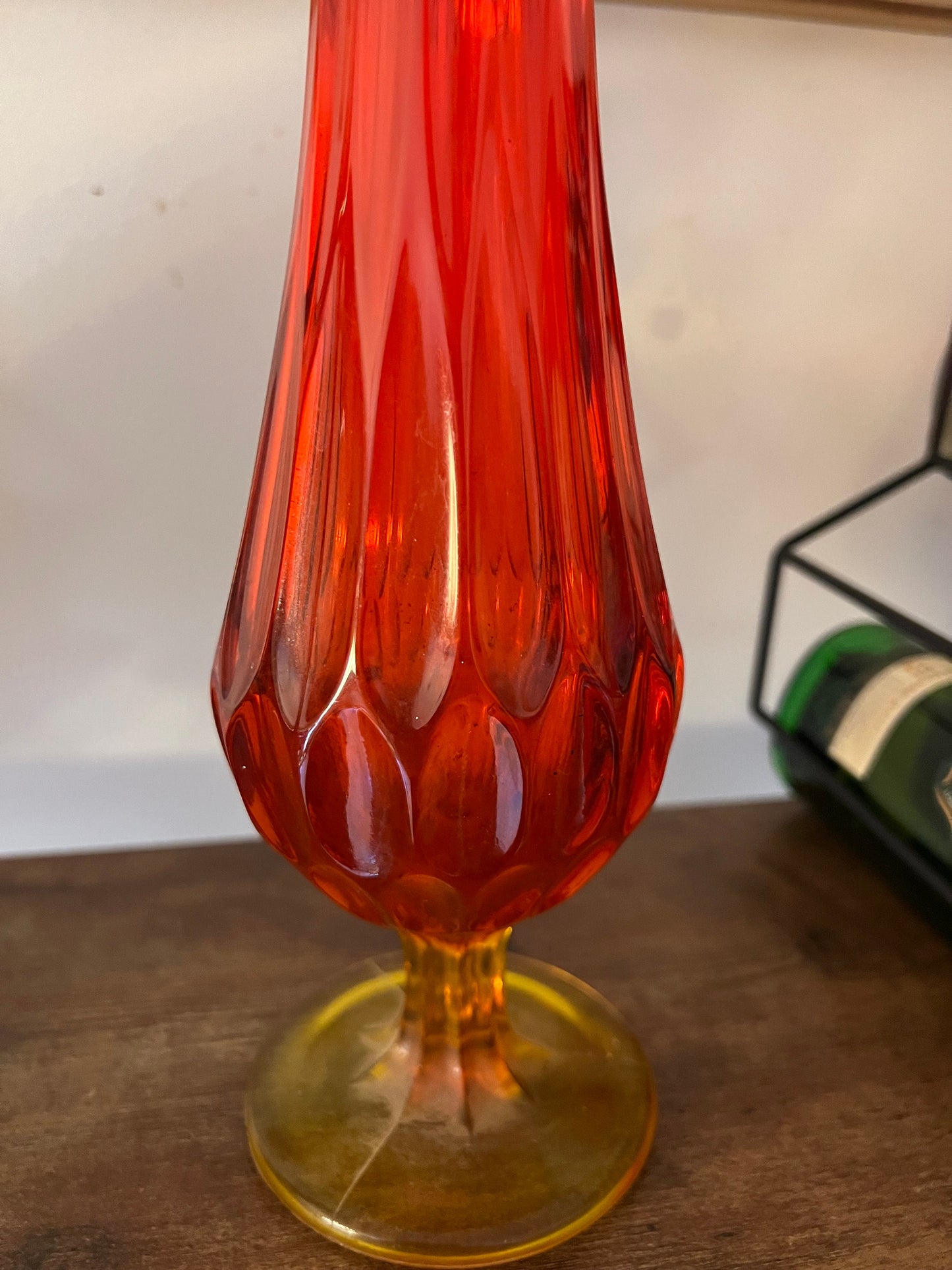 Vintage Fenton Amberina Thumbprint Vase, Colonial Orange Fenton Tall Vase, Lover Antiques and Vintage