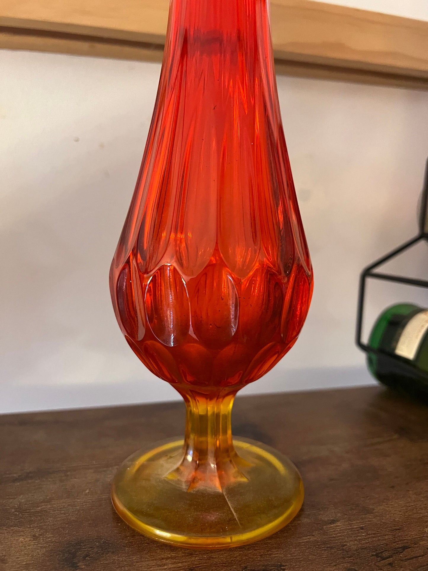 Vintage Fenton Amberina Thumbprint Vase, Colonial Orange Fenton Tall Vase, Lover Antiques and Vintage