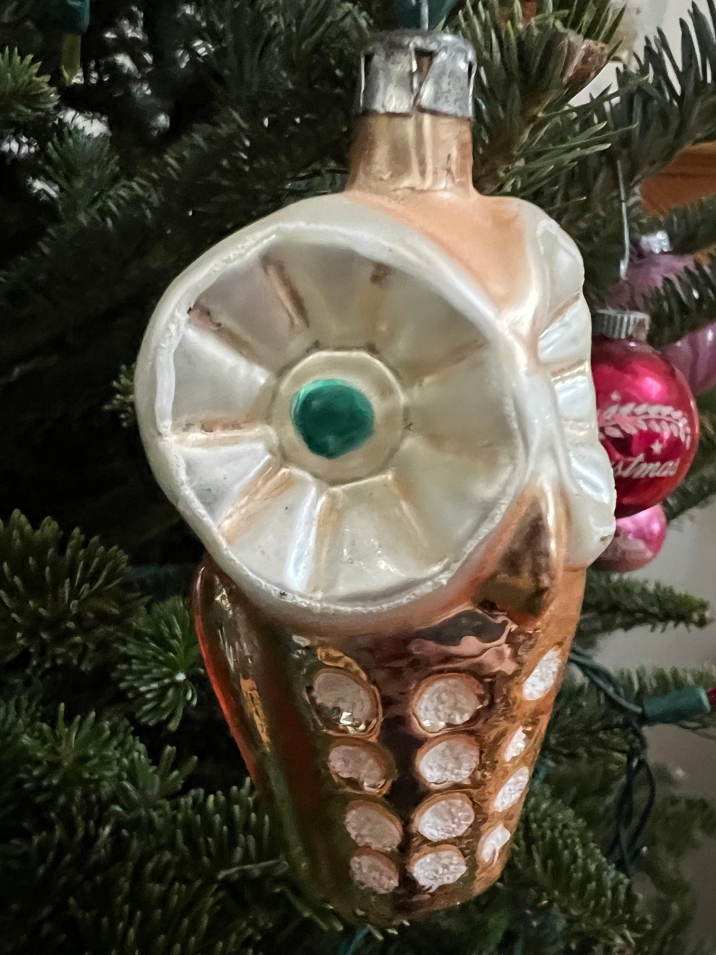 Vintage Owl with Green Eyes Ornament, Big Owl Big Eyes, made in Germany, Hand Blown Glass Christmas Holiday Retired Ornaments Lover Antiques