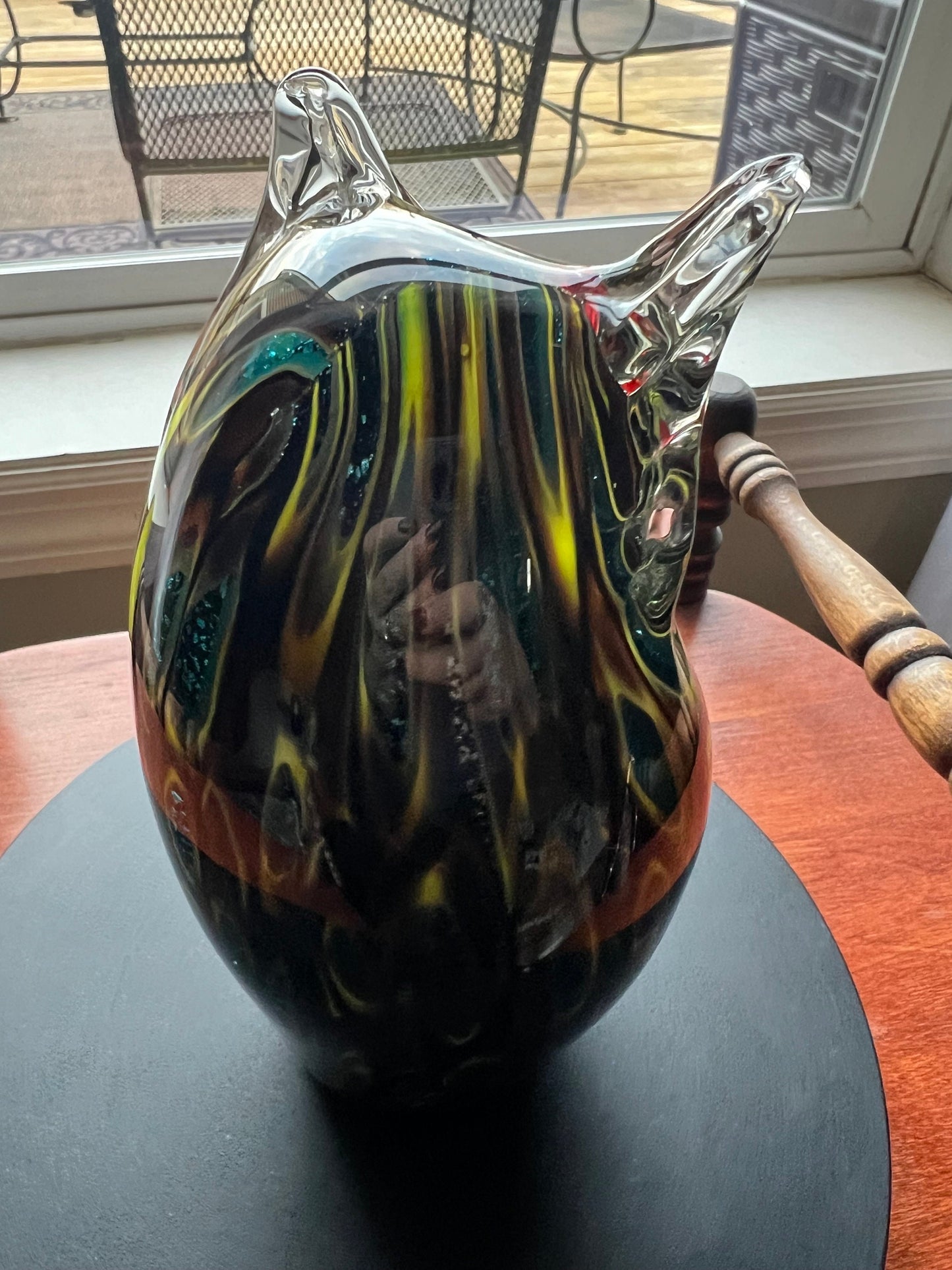 Vintage Murano Style Owl, Blue Red and Gold Sculpture, Owl Figurine, Green Gold Red Art Glass, Lover Antiques and Vintage