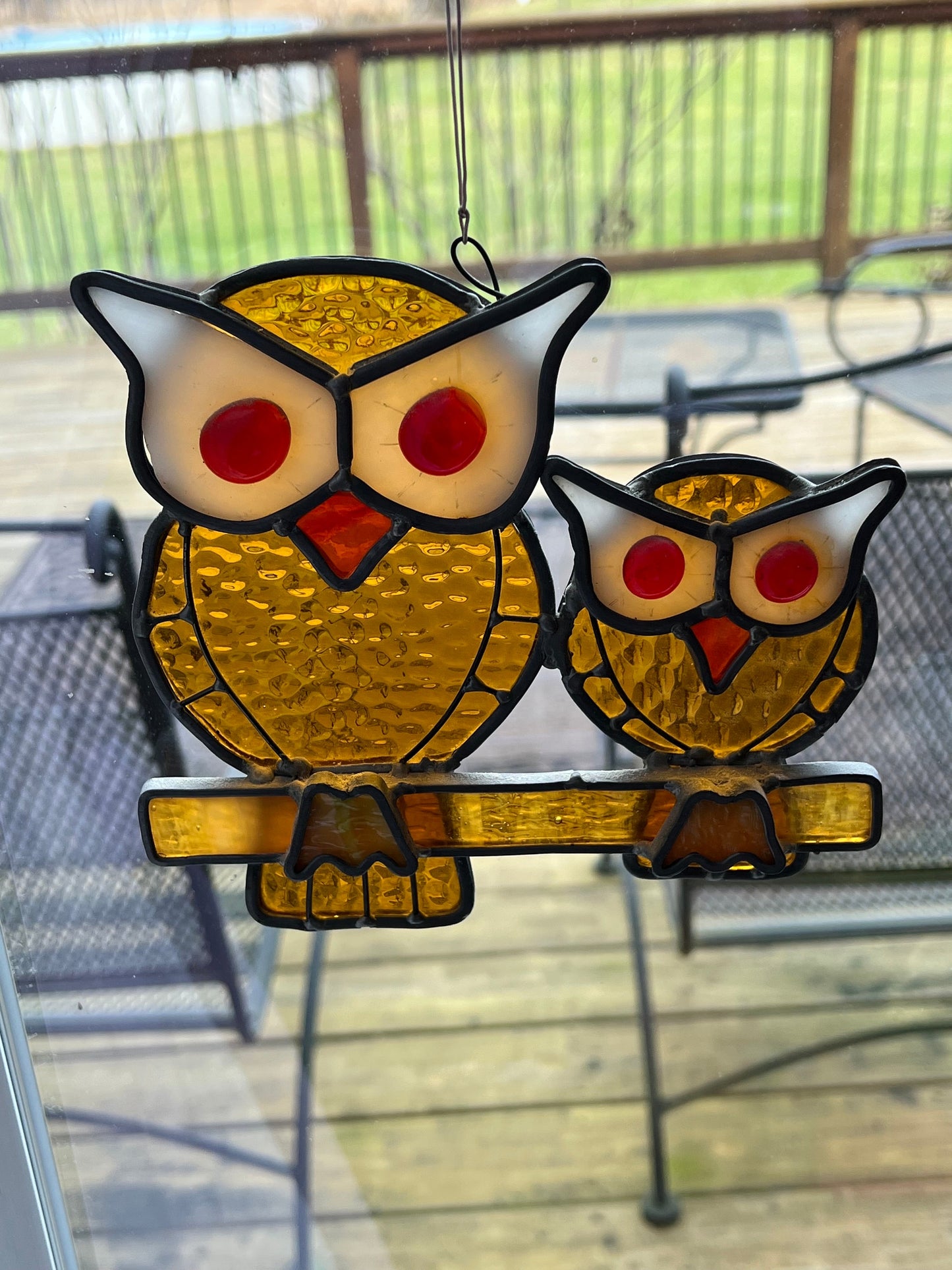 Vintage Stained Glass Owl, Stained Glass 2 Owls, Mom and Baby Owl, Family of Owls, Stained Glass Owls, Lover Antiques and Vintage