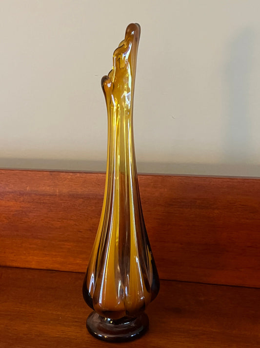Vintage Italian Brown Slag Glass Vase with Pedestal, Made in Italy Swung Glass, Vintage Swung Glass, Amber Pedestal Glass, Lover Antiques