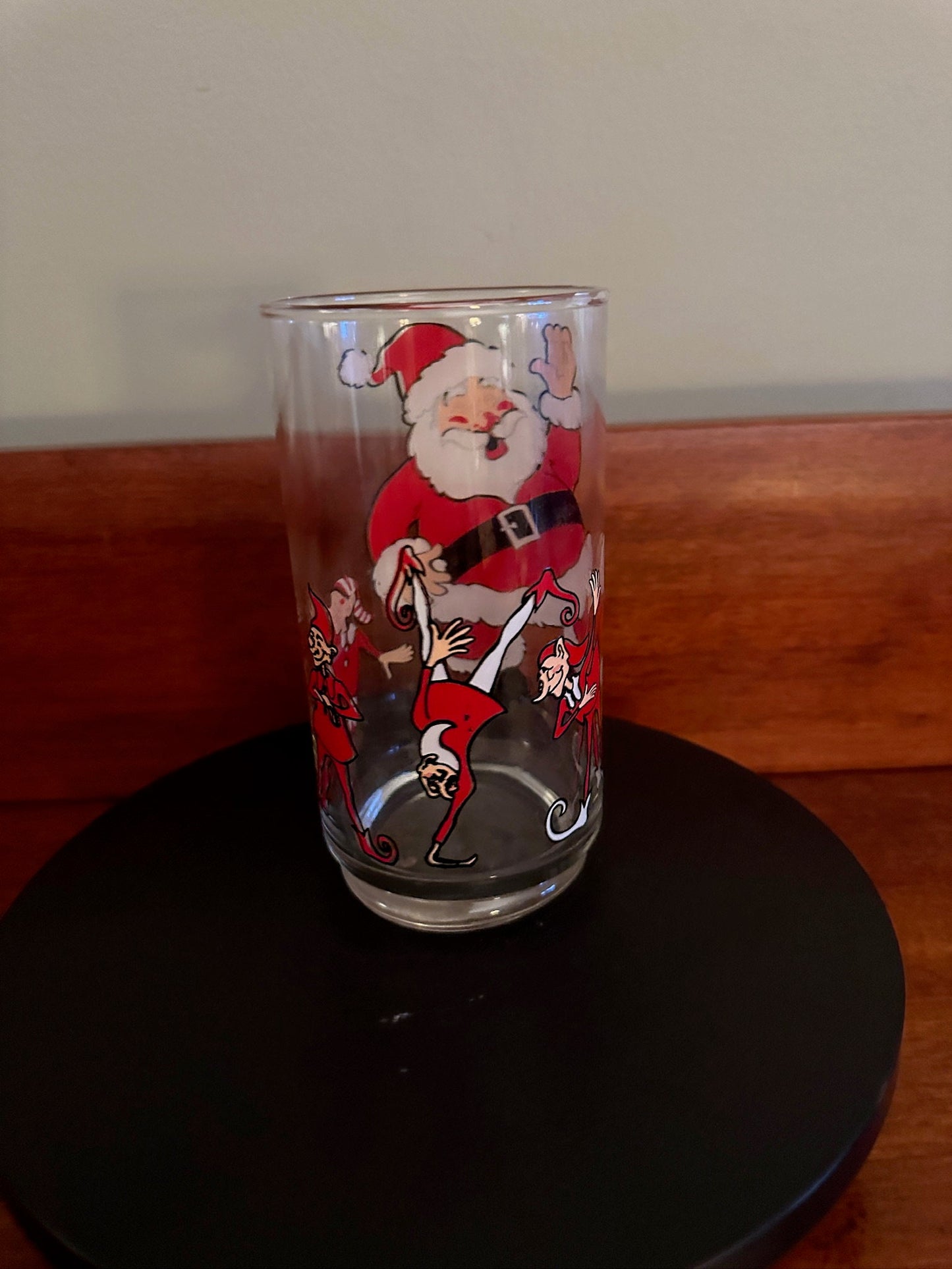 Dancing Santa Claus Glass with Elves, Vintage Santa Glass, Lover Antiques and Vintage