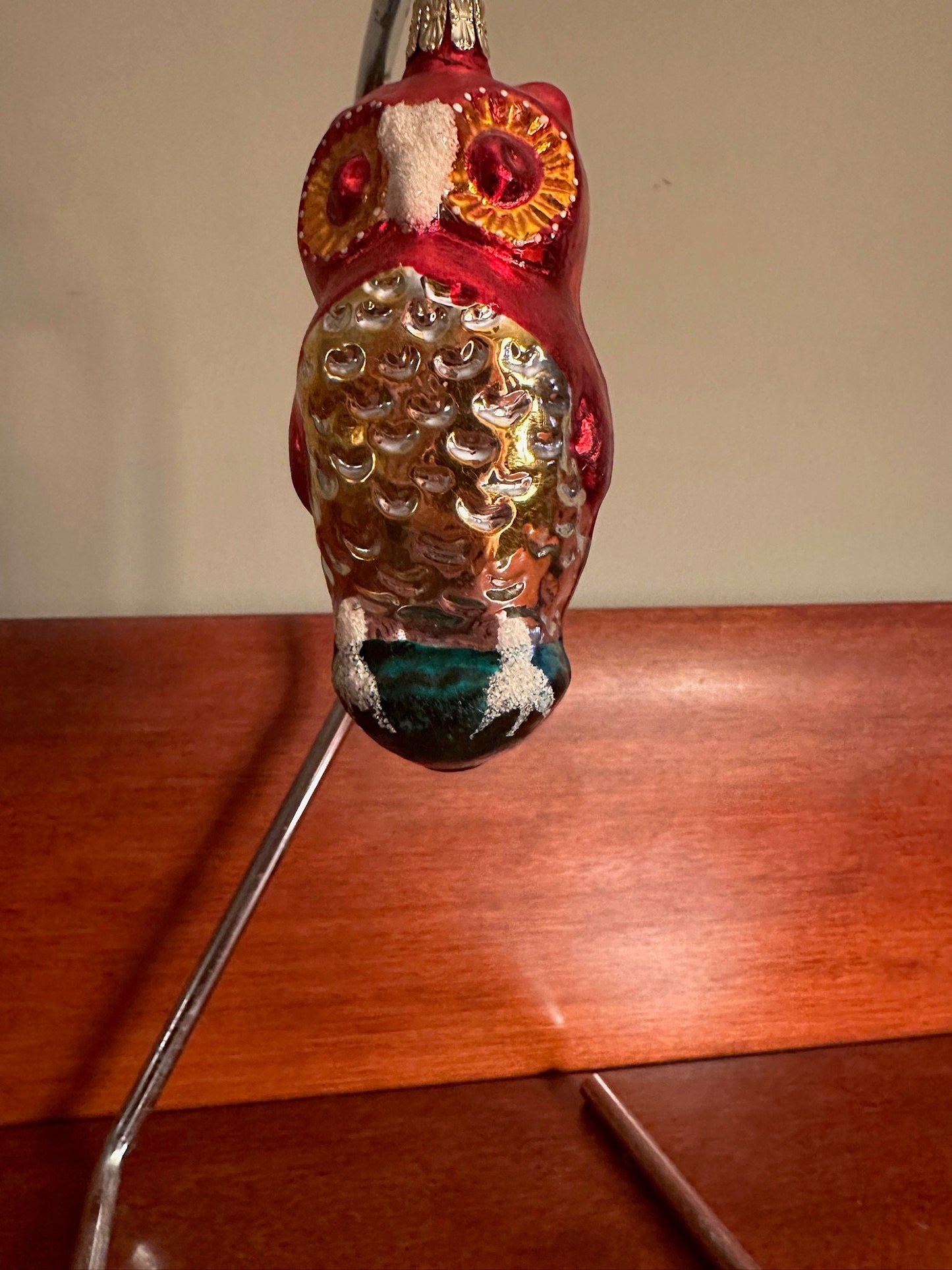 Vintage Red Owl Ornament, Big Owl Big Eyes, made in Germany, Hand Blown Glass Christmas Holiday Retired Ornaments Lover Antiques and Vintage