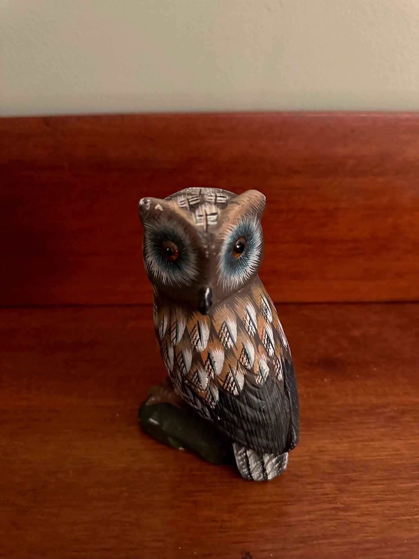 Vintage Carved Stone Owl, Hand Painted Carved Owl, Stone Owl, Lover Antiques and Vintage