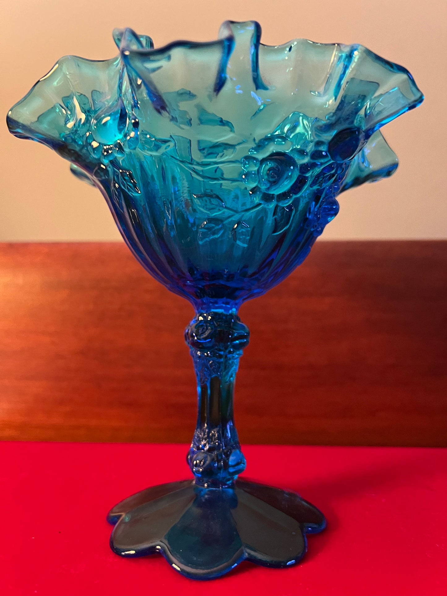 Vintage Fenton Colonial Blue Ruffled Compote, Fenton Art Glass, Candy Dish, Fancy Blue Glass Art, Lover Antiques and Vintage