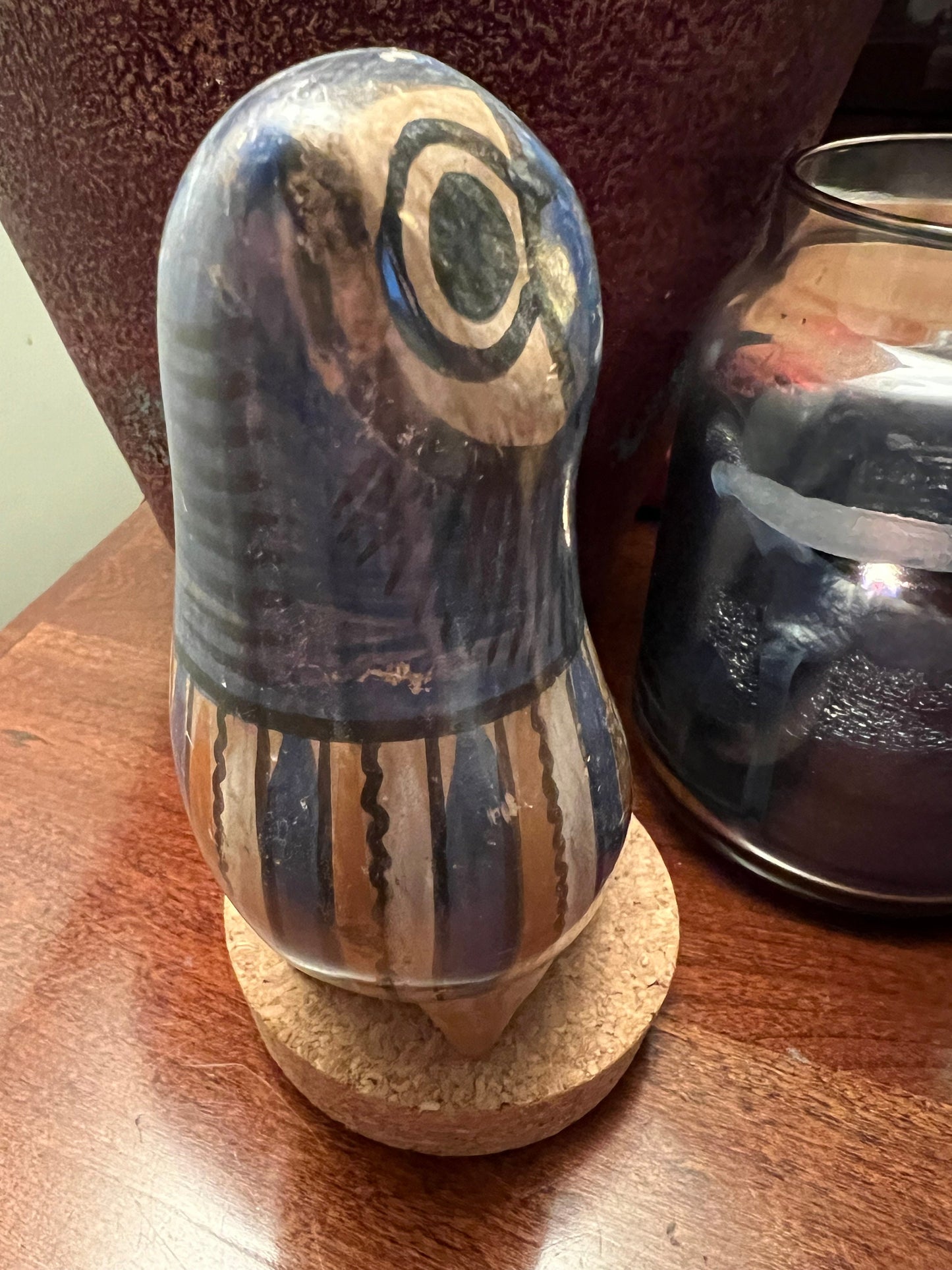Vintage Tonala Pottery Owl, Red, White and Blue, Made in Mexico, Ken Edwards Pottery, Jorge Wilmot, Owl Art, Bird Lover Antiques and Vintage