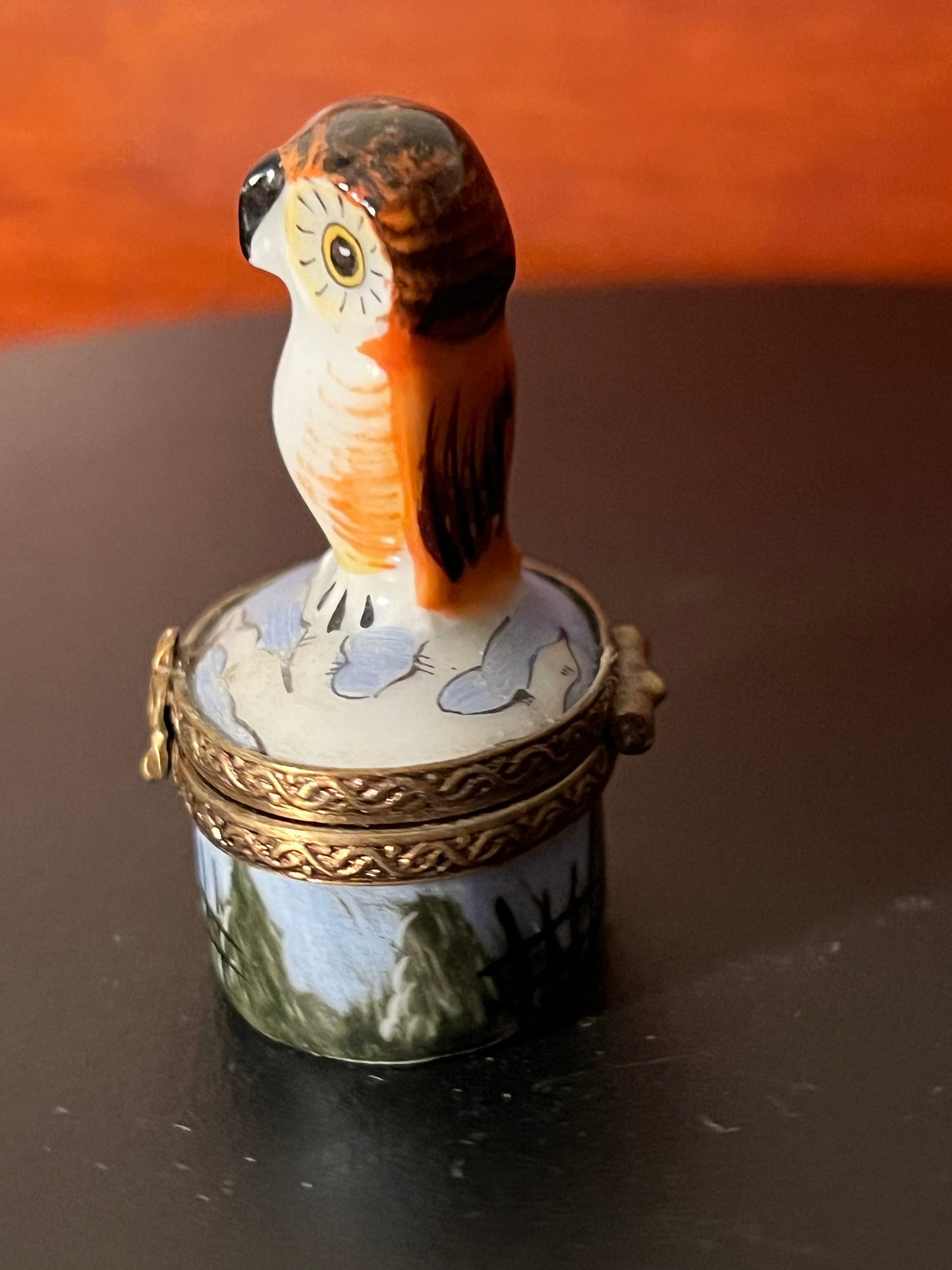 Vintage Limoges Owl Box, Chamart Peint a la Main Limoges France, Owl on a Porcelain Box, Owl Trinket Box with Flower Enclosure