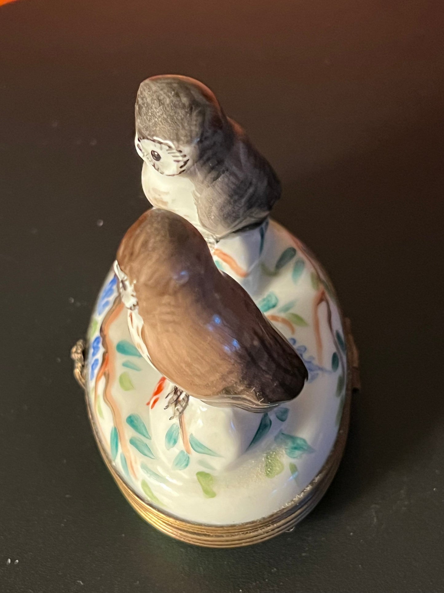 Vintage Limoges Two Owls on a Tree, Owl Box, Chamart Peint Main Limoges France, Owls on Porcelain Box, Owl Trinket Box with Owl Closure