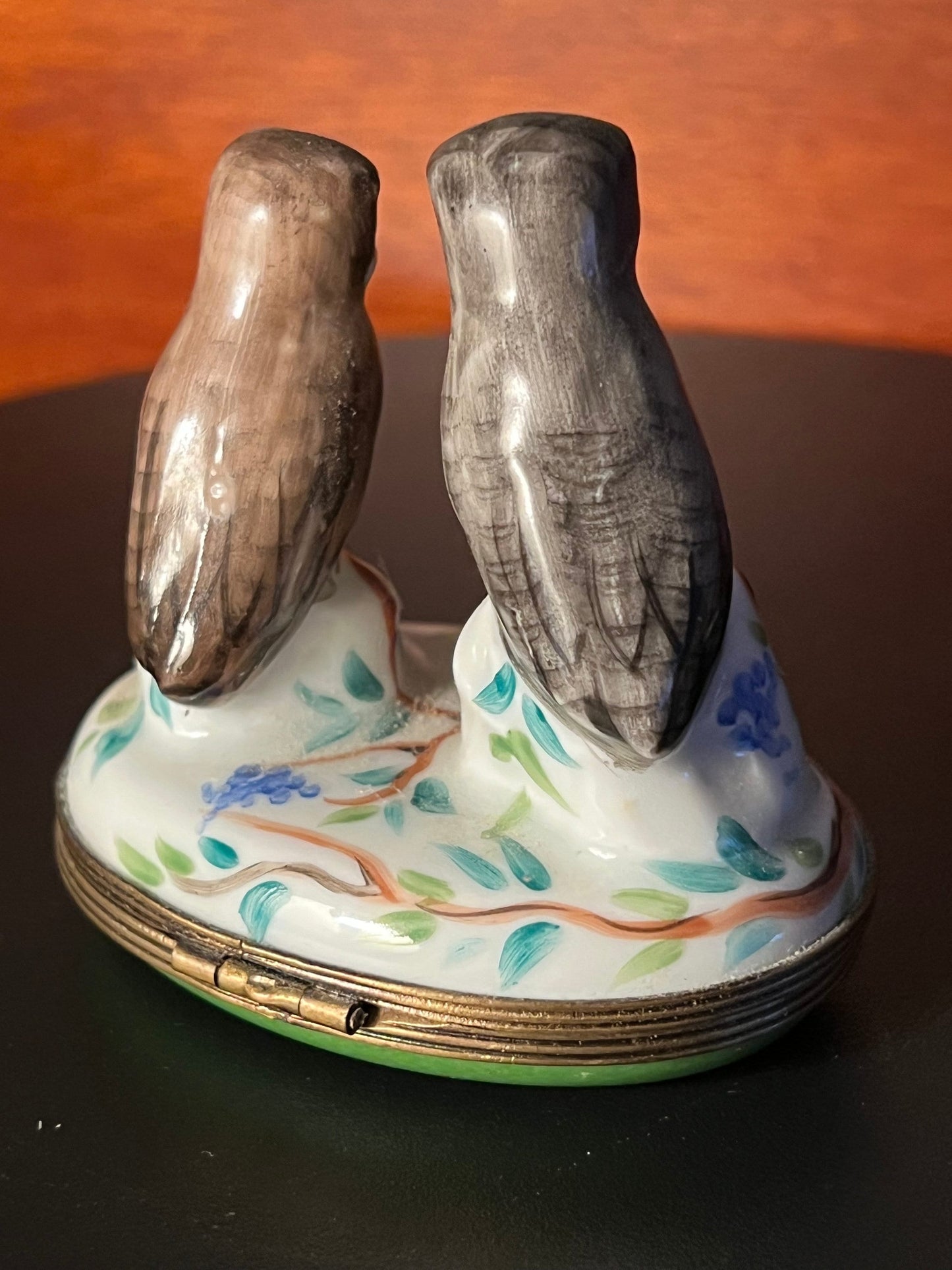 Vintage Limoges Two Owls on a Tree, Owl Box, Chamart Peint Main Limoges France, Owls on Porcelain Box, Owl Trinket Box with Owl Closure