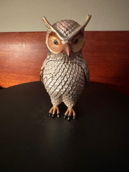 Vintage Silver Tone Metal Owl That Opens Up, Owl Trinket Box, Lover Antiques