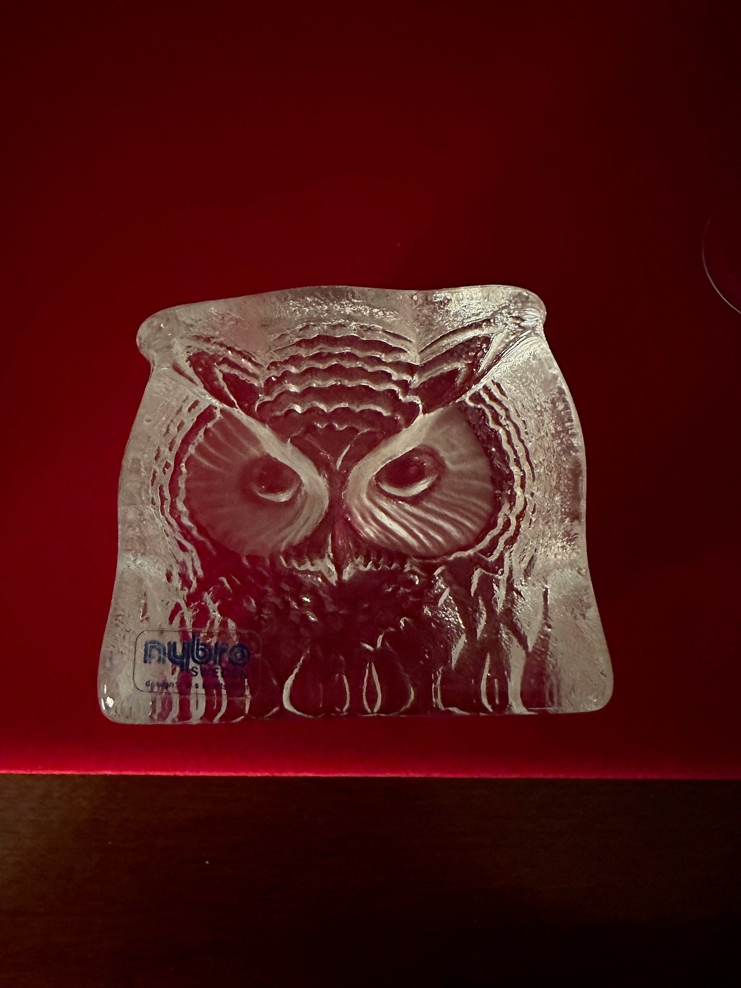 Vintage Glass Owl Paperweight by Swedish Nybo, Vintage Glass Art Owl, Swedish Glass Owl, Lover Antiques and Vintage