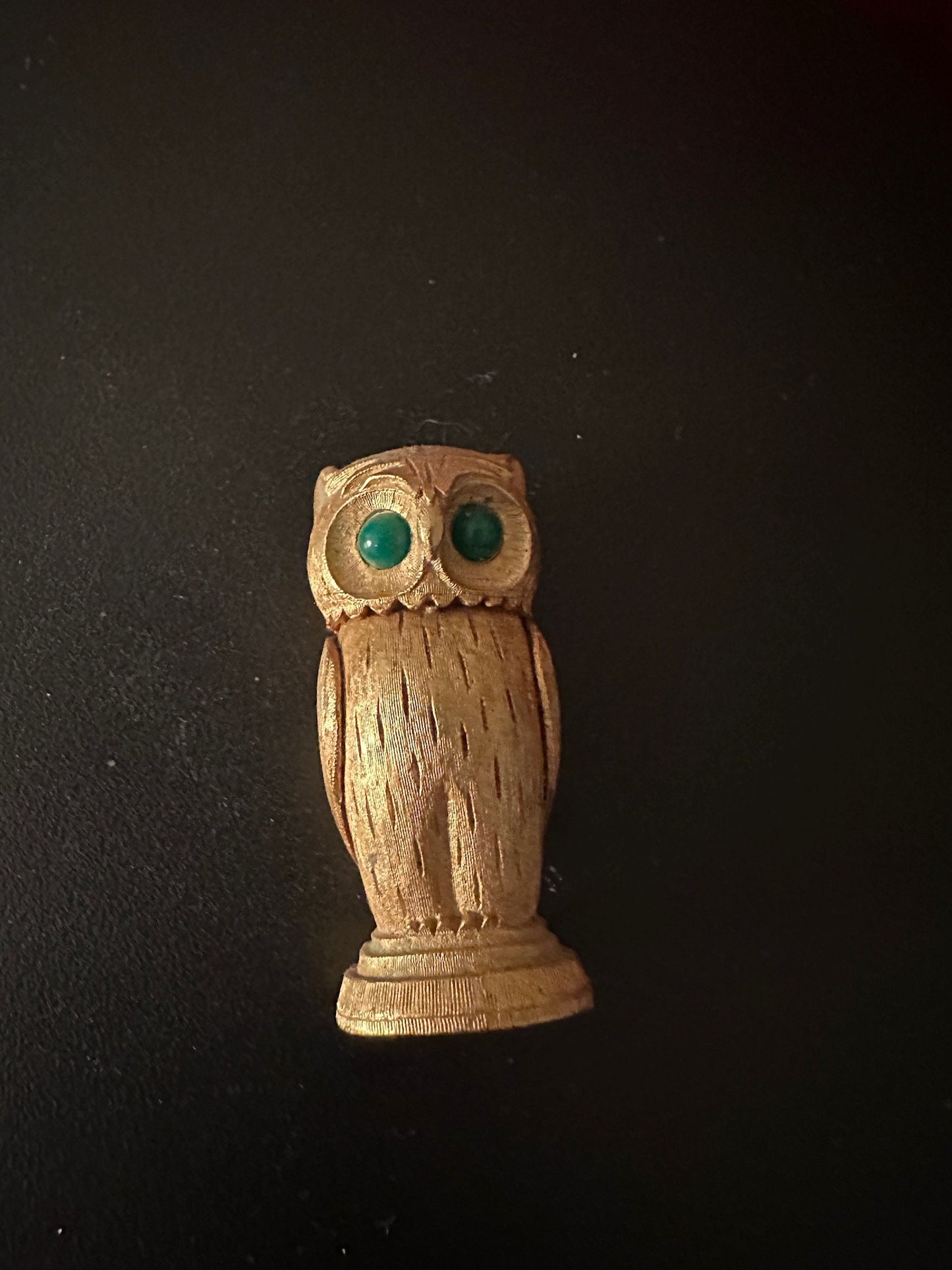 Vintage Florenza Gold Owl with Green Jade Eyes Figurine, Golden Green Eyed Owl, Lover Antiques and Vintage