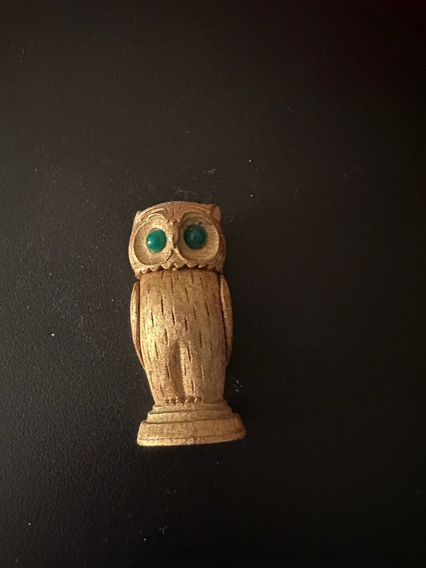 Vintage Florenza Gold Owl with Green Jade Eyes Figurine, Golden Green Eyed Owl, Lover Antiques and Vintage