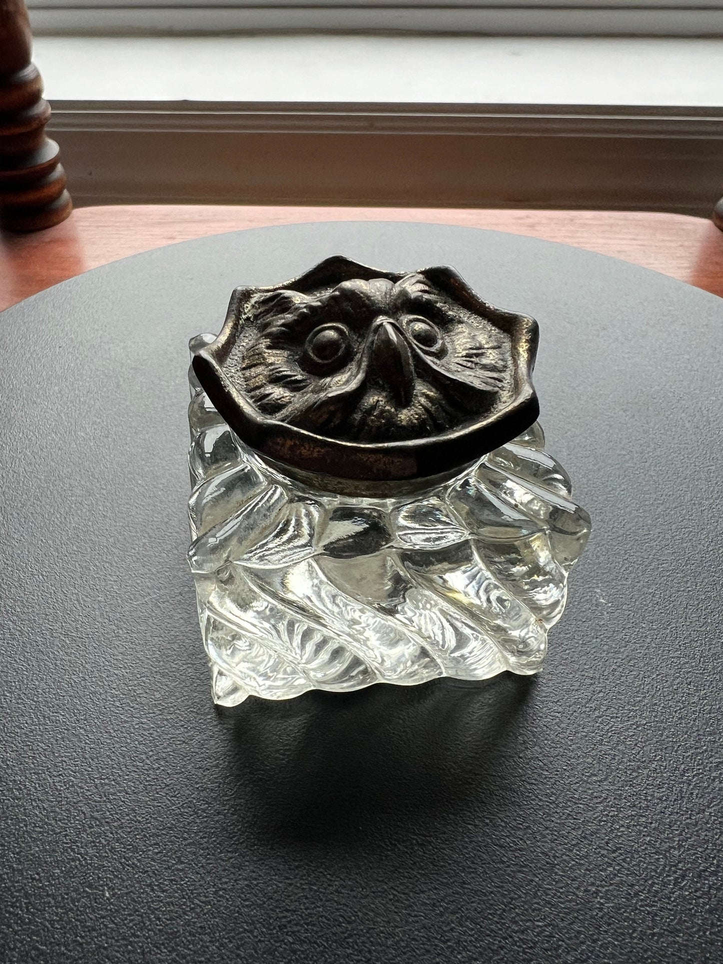 Antique Brass & Crystal Glass Owl Inkwell, Owl Inkwell, Brass Owl Gift, Unique Owl Inkwell, Lover Antiques and Vintage