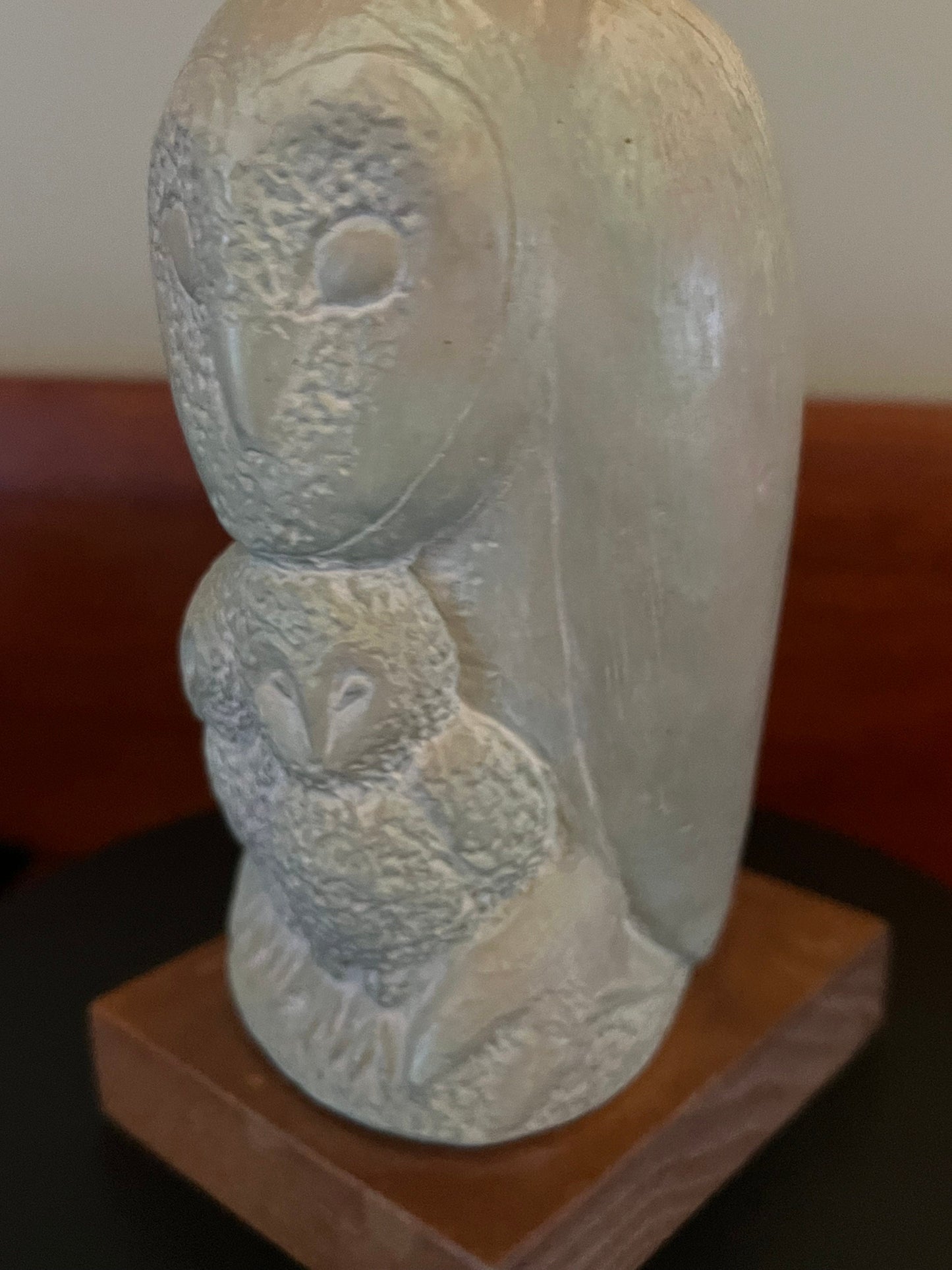 Vintage Grete Schiller Owl and Babies Statue, Alva Museum Replica Owl Figurine with wood base, Vintage