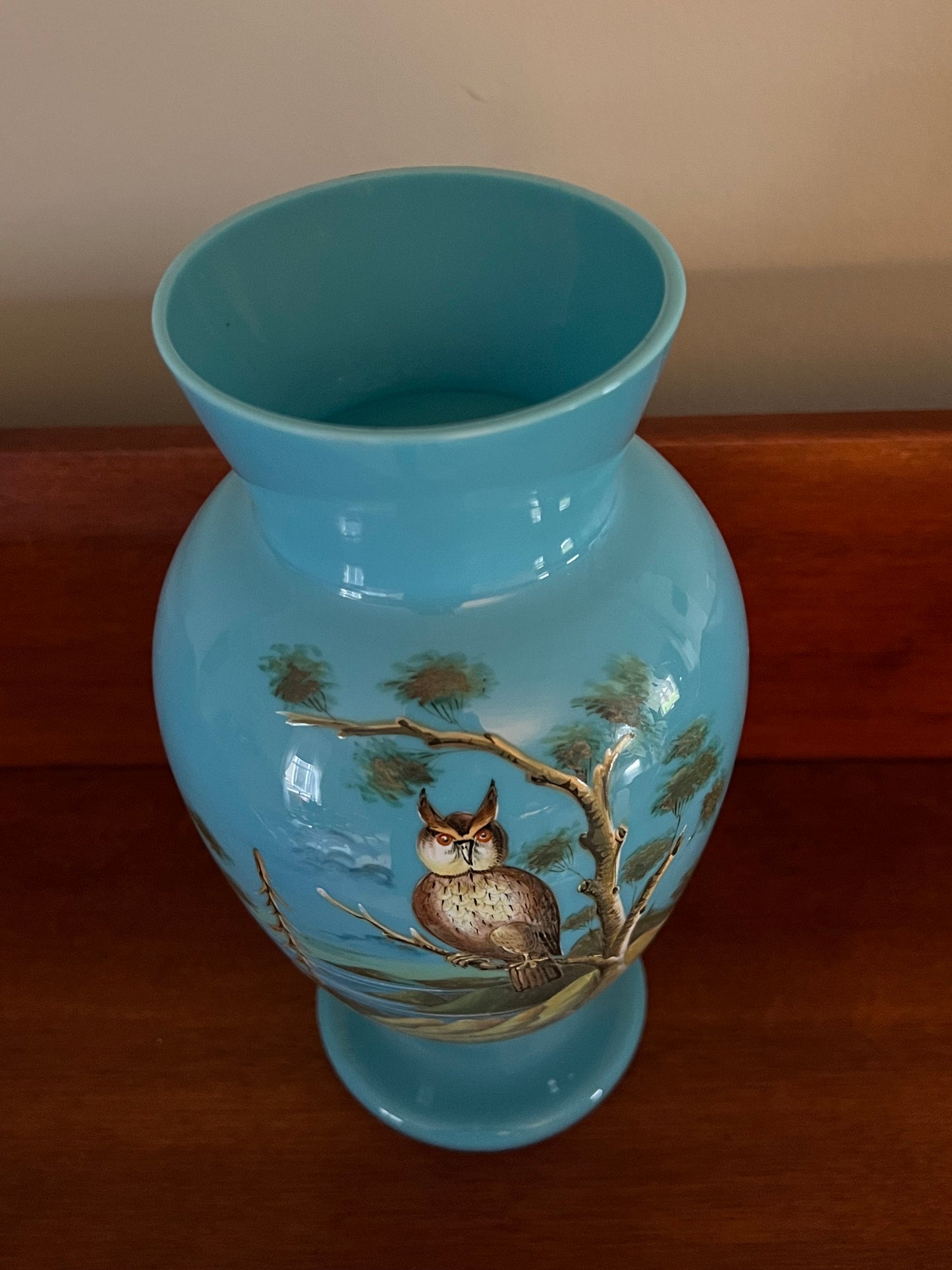 Vintage Owl Vase, Hand Painted Owl Vase, Turquoise Hand Painted Owl Vase, Lover Antiques and Vintage
