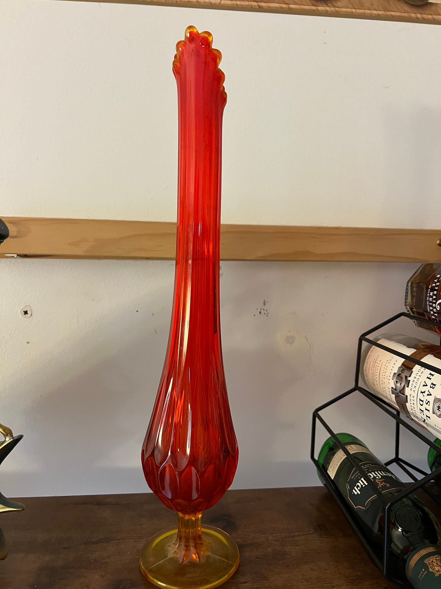 Vintage Fenton Amberina Thumbprint Vase, Colonial Orange Fenton Tall Vase, Lover Antiques and Vintage