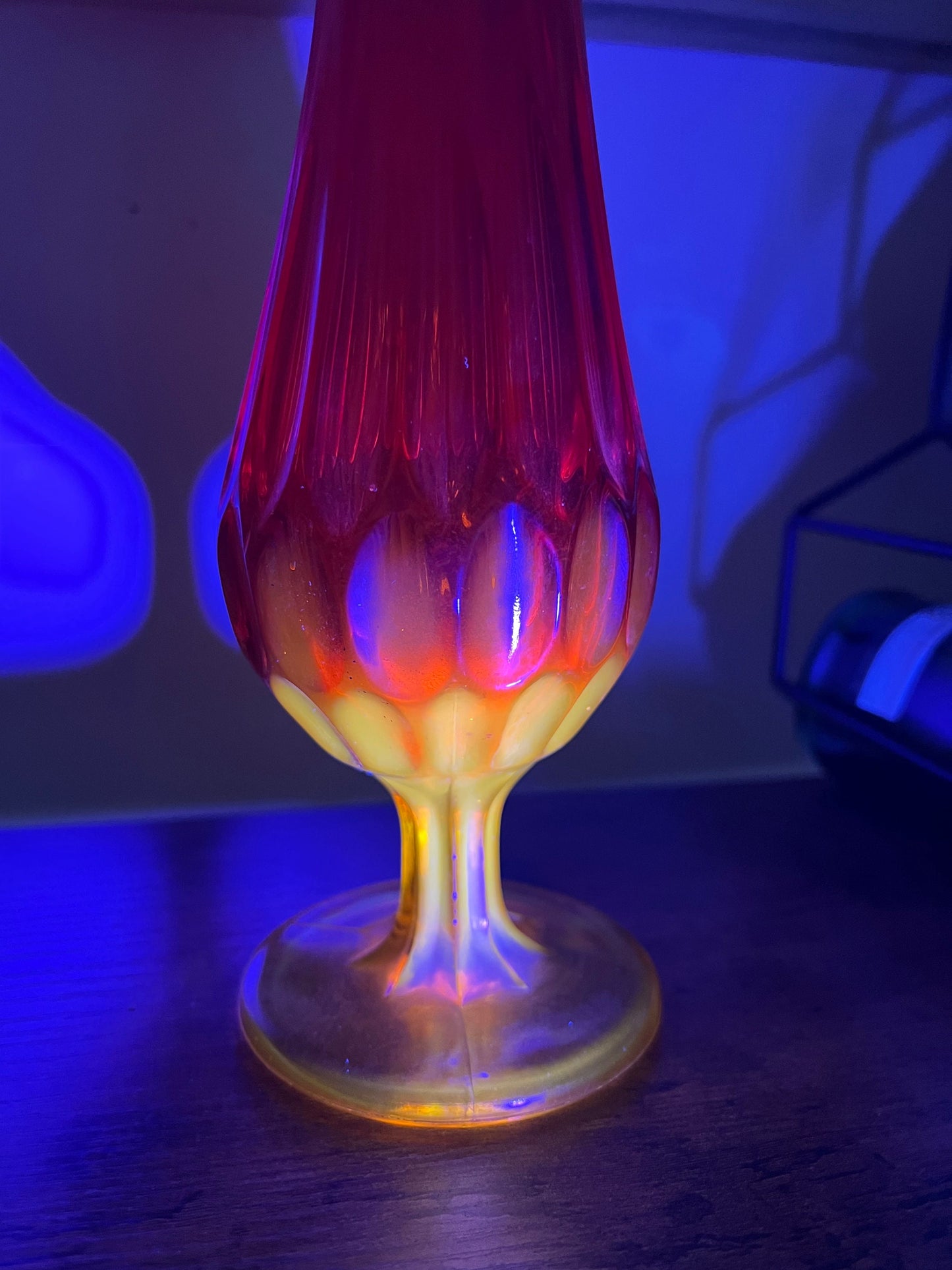 Vintage Fenton Amberina Thumbprint Vase, Colonial Orange Fenton Tall Vase, Lover Antiques and Vintage