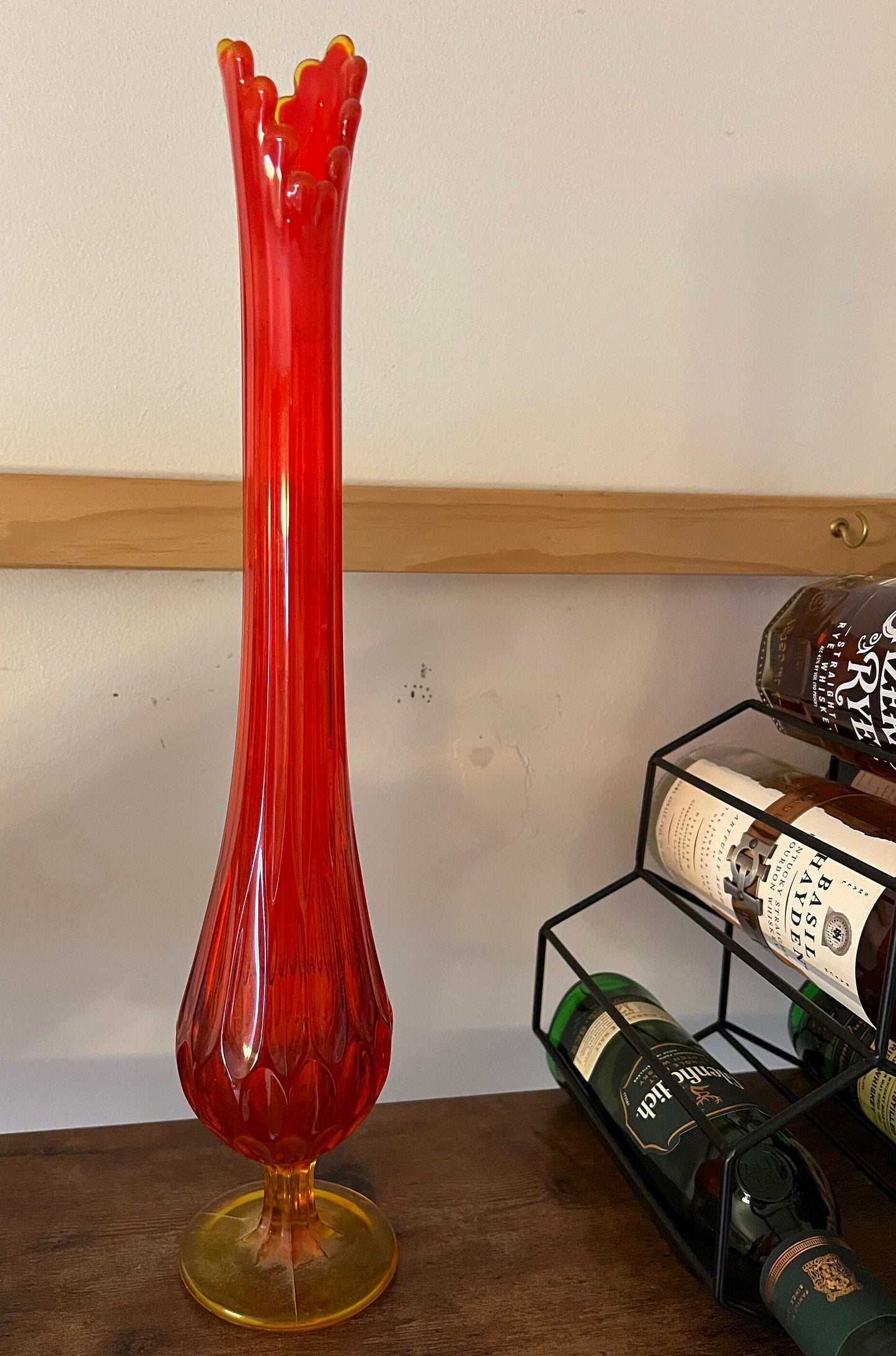 Vintage Fenton Amberina Thumbprint Vase, Colonial Orange Fenton Tall Vase, Lover Antiques and Vintage