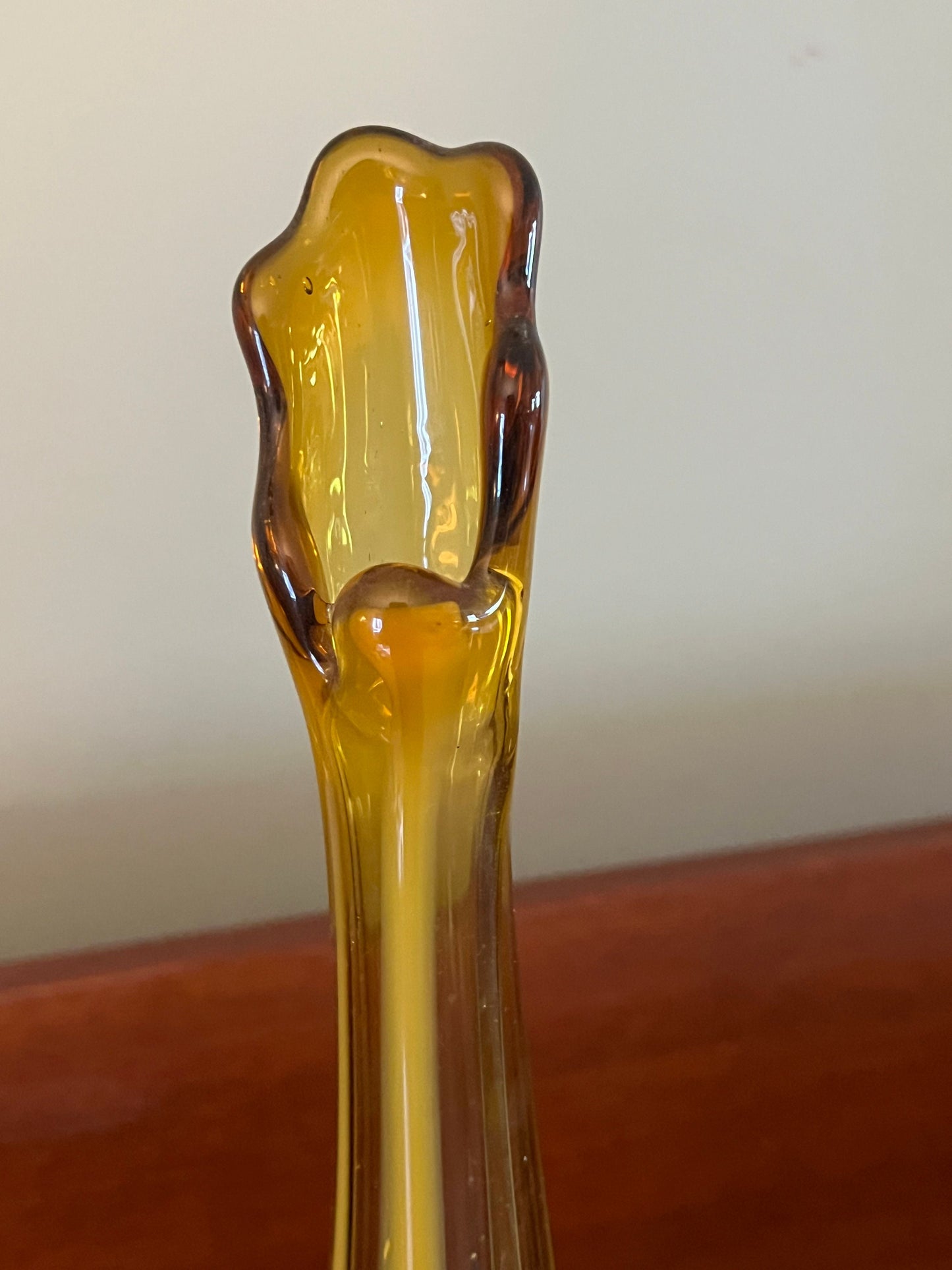 Vintage Italian Brown Slag Glass Vase with Pedestal, Made in Italy Swung Glass, Vintage Swung Glass, Amber Pedestal Glass, Lover Antiques