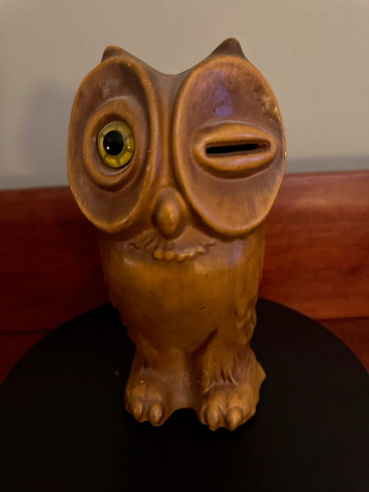 Vintage Haeger Winking Owl Coin Bank #8036, Brown Owl Bank, Winking Owl Figurine, Lover Antiques and Vintage
