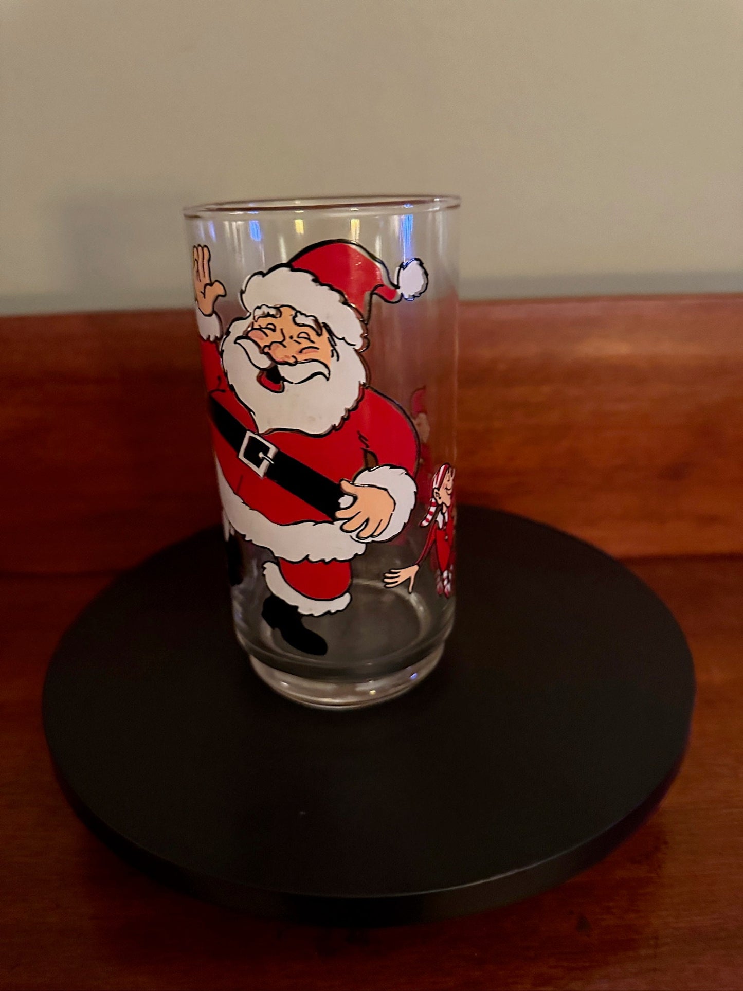 Dancing Santa Claus Glass with Elves, Vintage Santa Glass, Lover Antiques and Vintage