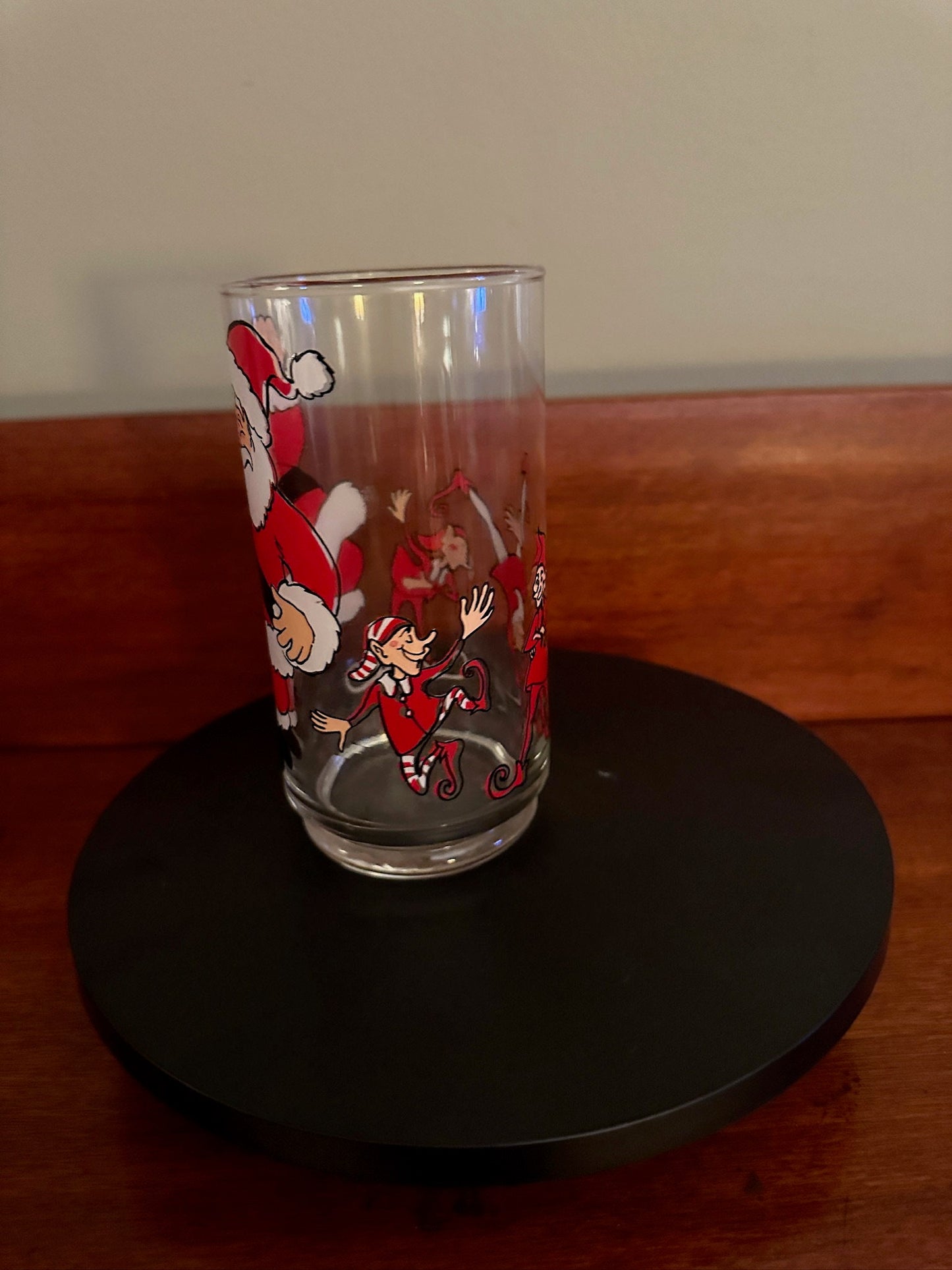 Dancing Santa Claus Glass with Elves, Vintage Santa Glass, Lover Antiques and Vintage