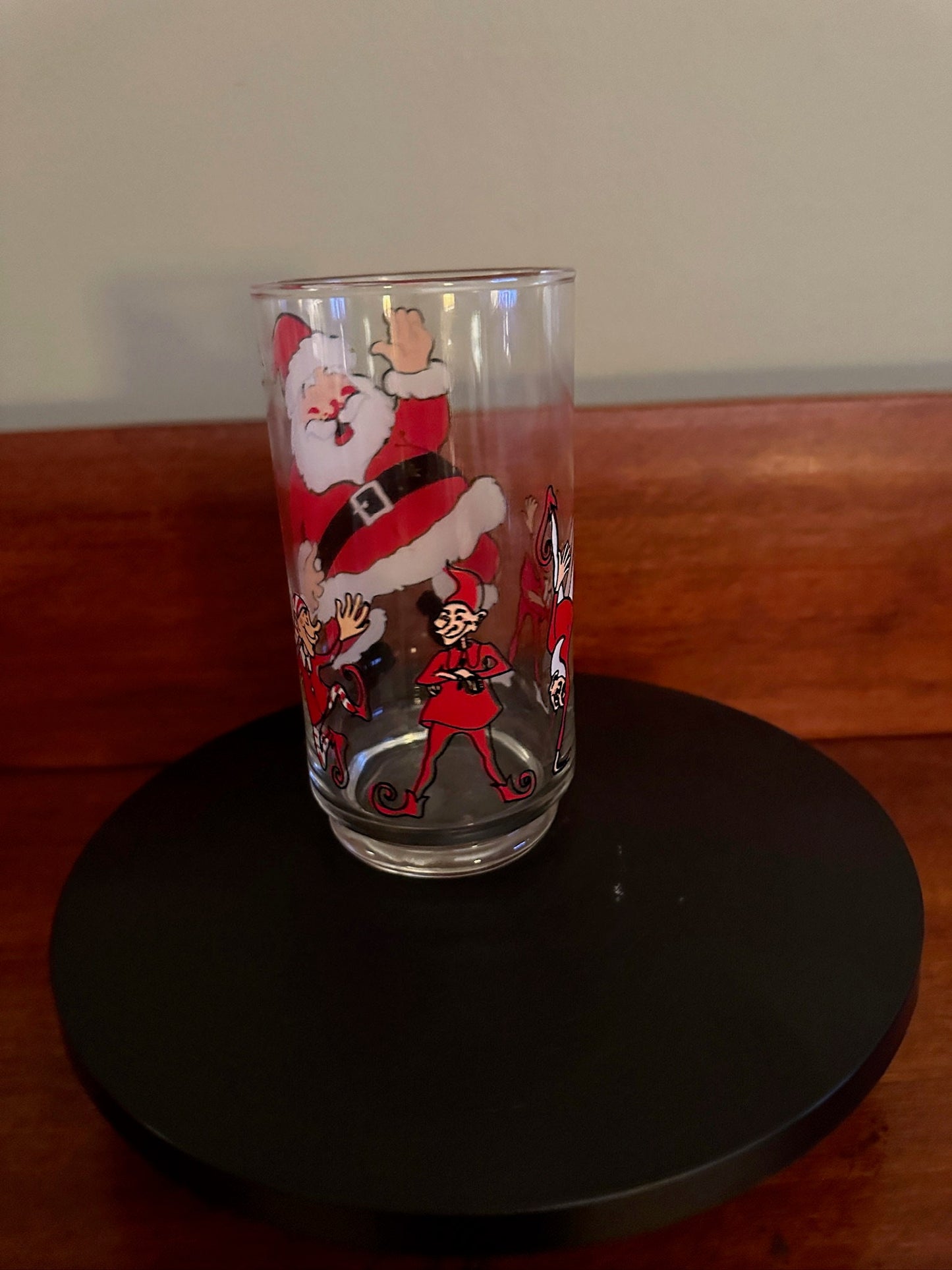 Dancing Santa Claus Glass with Elves, Vintage Santa Glass, Lover Antiques and Vintage