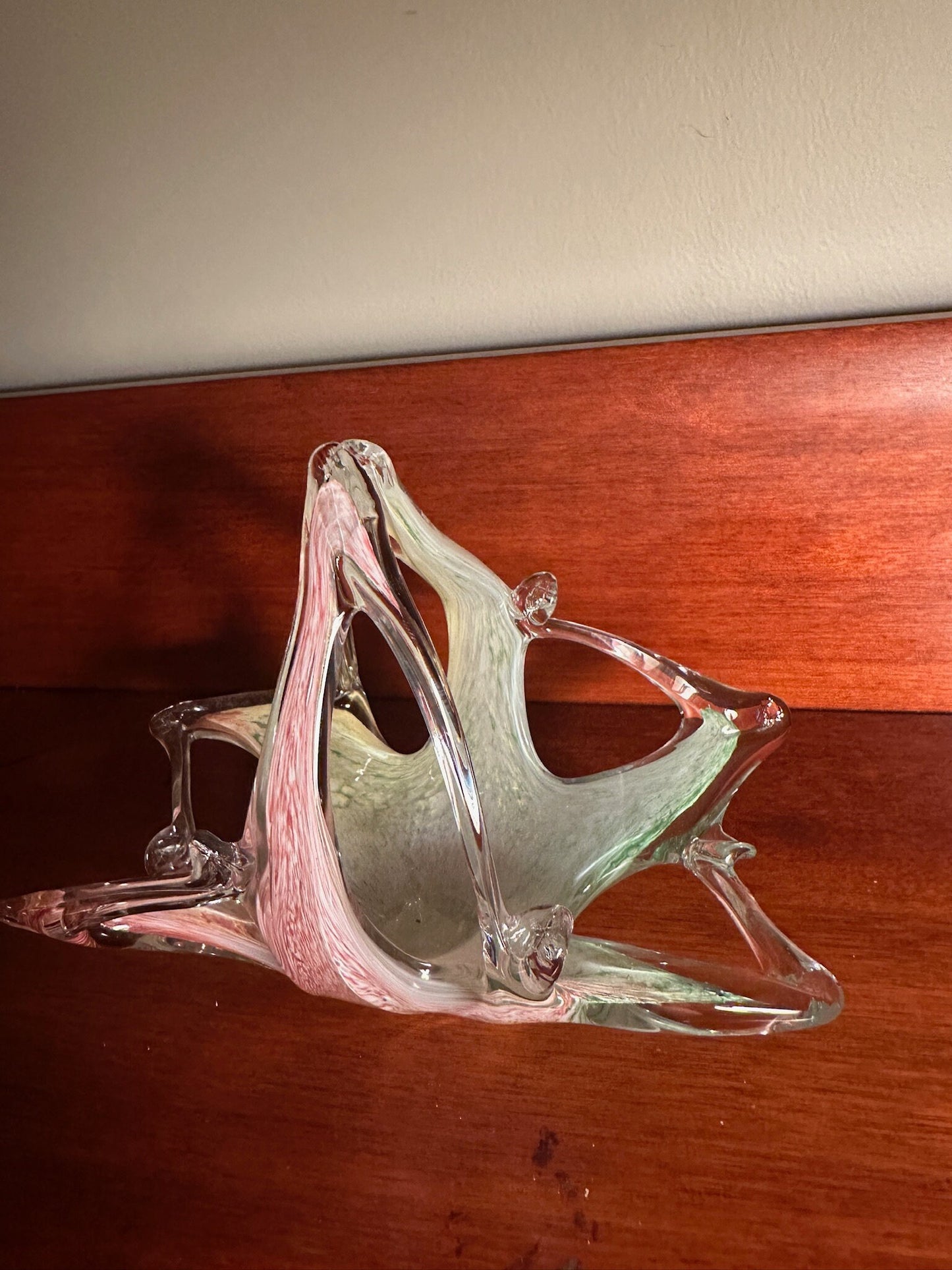 Vintage Murano Art Glass by Lavorazione, Murano Large Blown Glass Bowl, Murano Large Basket, Blue Pink Green Art Glass, Lover Antiques
