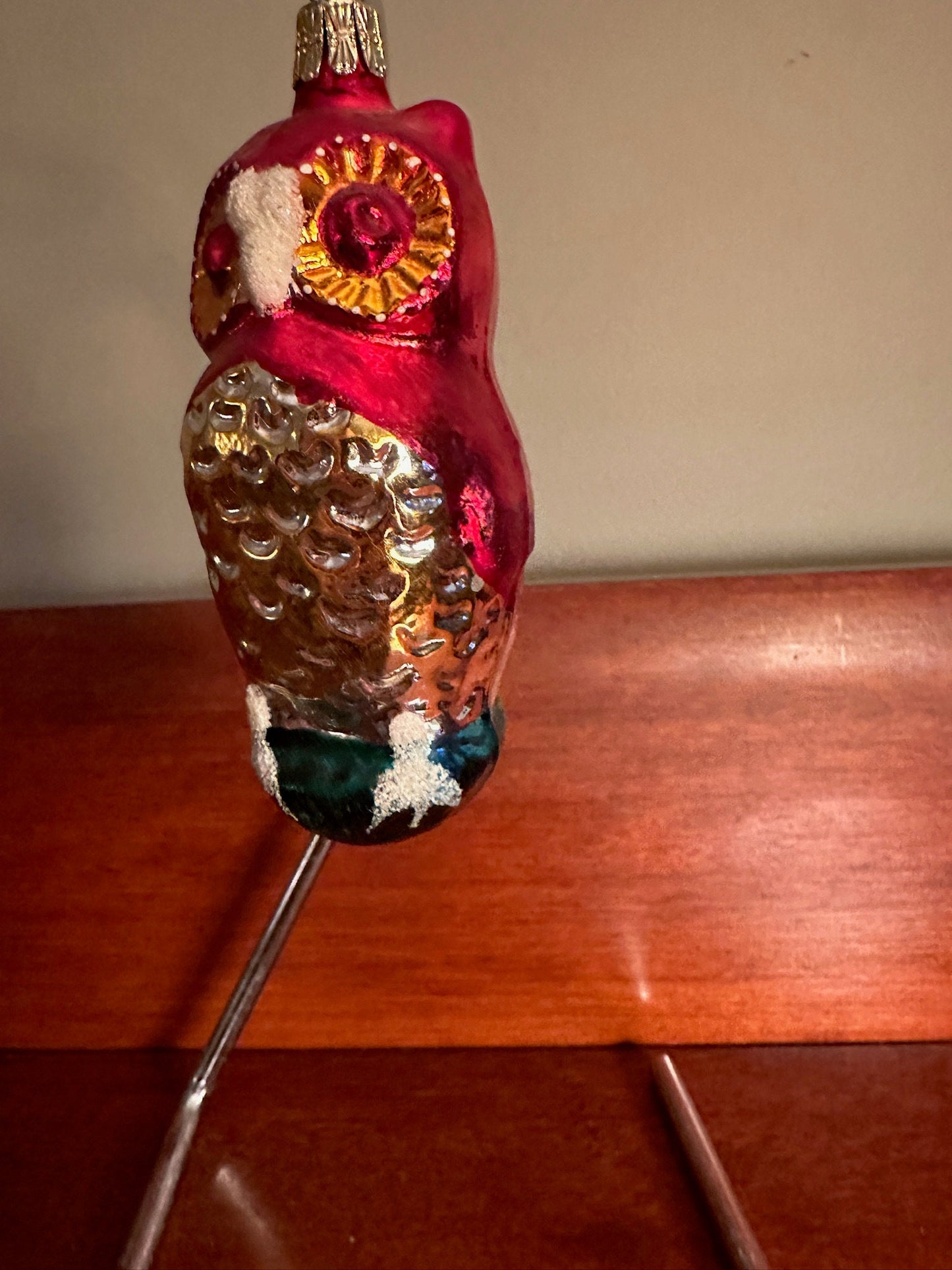 Vintage Red Owl Ornament, Big Owl Big Eyes, made in Germany, Hand Blown Glass Christmas Holiday Retired Ornaments Lover Antiques and Vintage