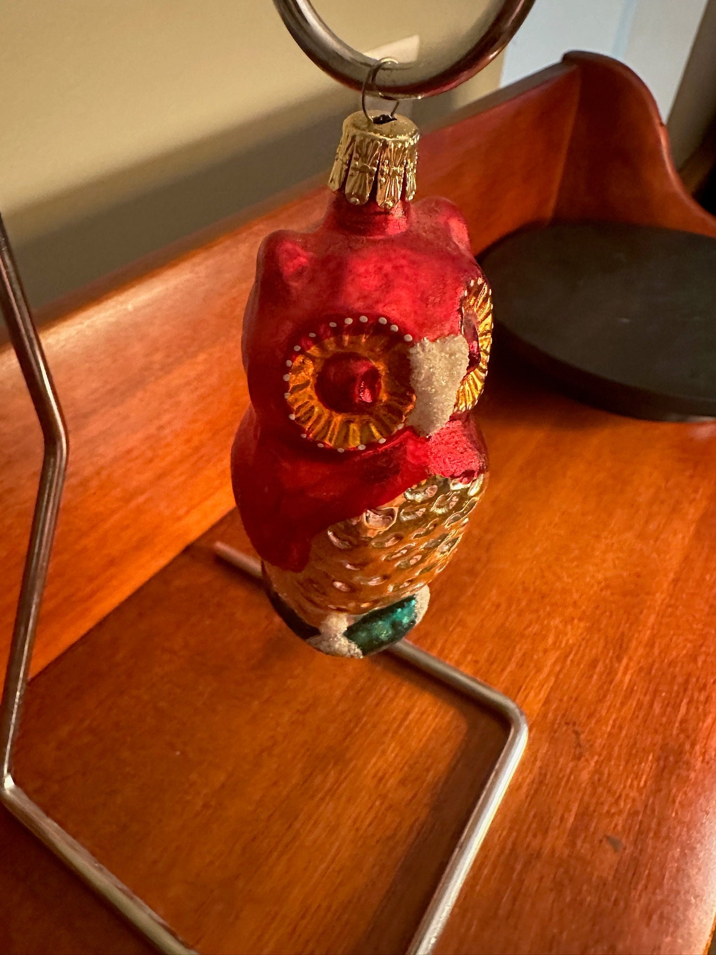 Vintage Red Owl Ornament, Big Owl Big Eyes, made in Germany, Hand Blown Glass Christmas Holiday Retired Ornaments Lover Antiques and Vintage