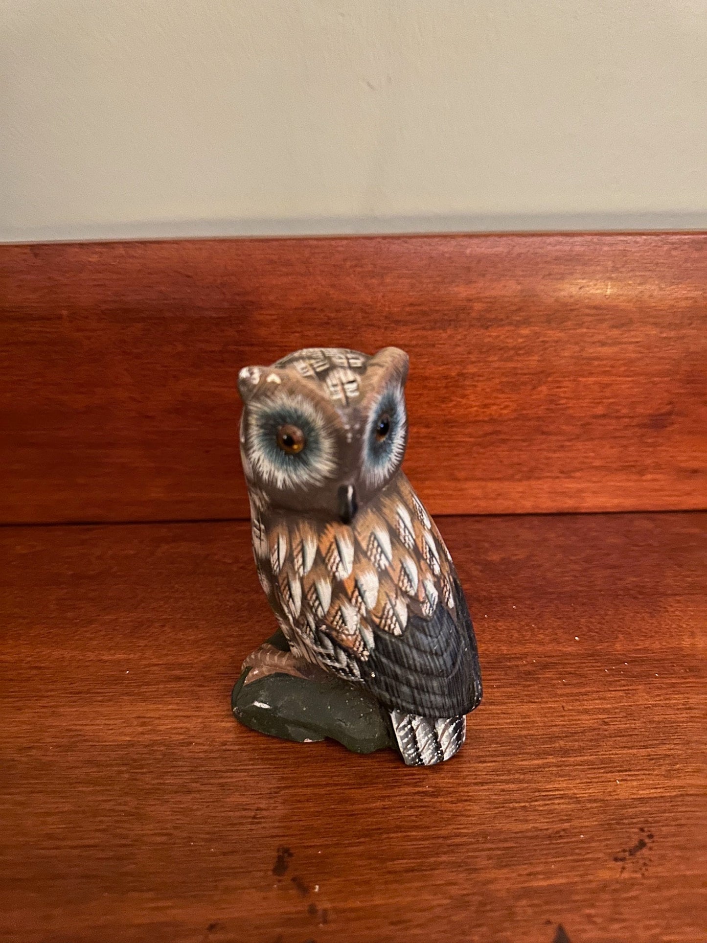 Vintage Carved Stone Owl, Hand Painted Carved Owl, Stone Owl, Lover Antiques and Vintage