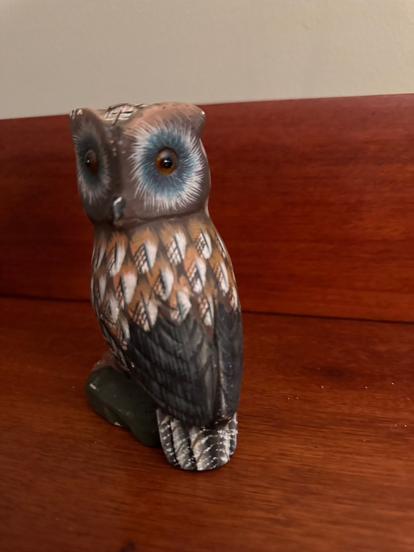 Vintage Carved Stone Owl, Hand Painted Carved Owl, Stone Owl, Lover Antiques and Vintage