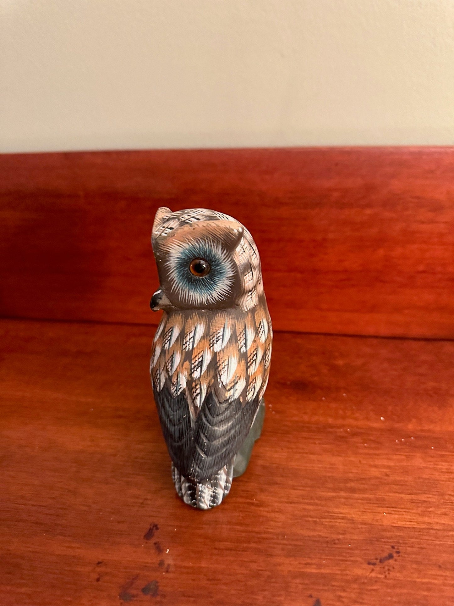 Vintage Carved Stone Owl, Hand Painted Carved Owl, Stone Owl, Lover Antiques and Vintage