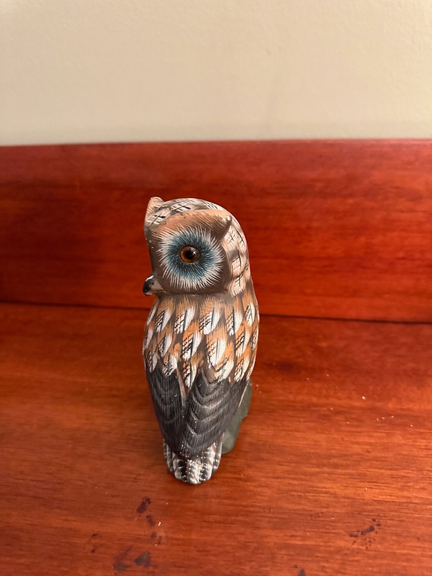 Vintage Carved Stone Owl, Hand Painted Carved Owl, Stone Owl, Lover Antiques and Vintage