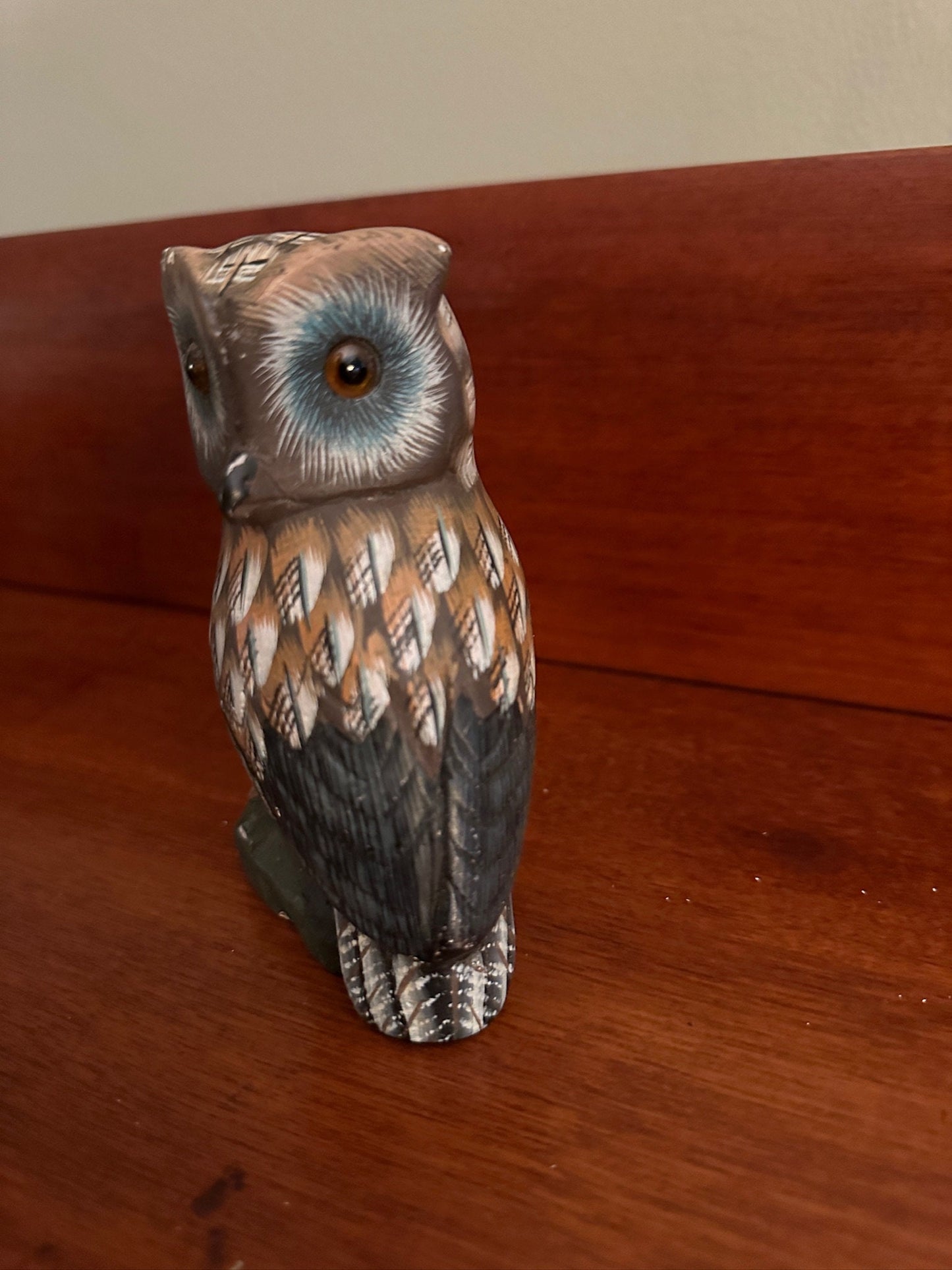 Vintage Carved Stone Owl, Hand Painted Carved Owl, Stone Owl, Lover Antiques and Vintage