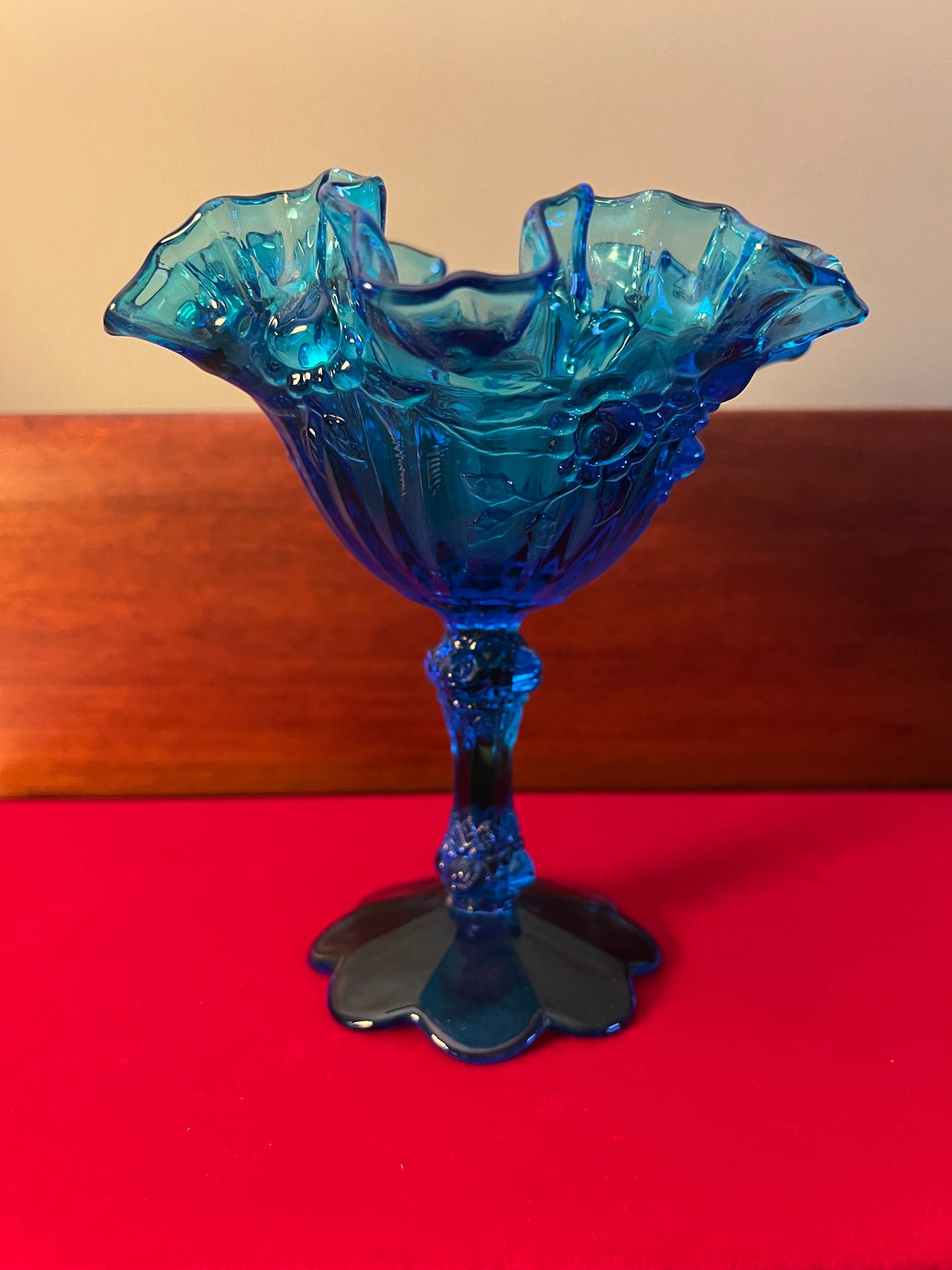 Vintage Fenton Colonial Blue Ruffled Compote, Fenton Art Glass, Candy Dish, Fancy Blue Glass Art, Lover Antiques and Vintage
