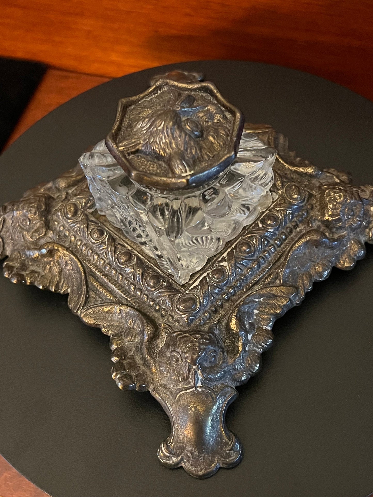 Antique Brass & Crystal Glass Owl Inkwell, Owl Inkwell, Brass Owl Gift, Unique Owl Inkwell, Lover Antiques and Vintage