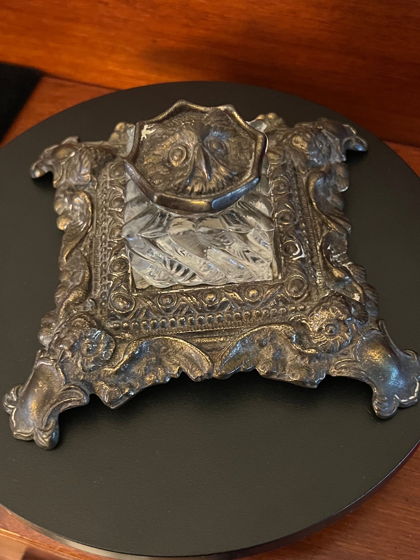 Antique Brass & Crystal Glass Owl Inkwell, Owl Inkwell, Brass Owl Gift, Unique Owl Inkwell, Lover Antiques and Vintage