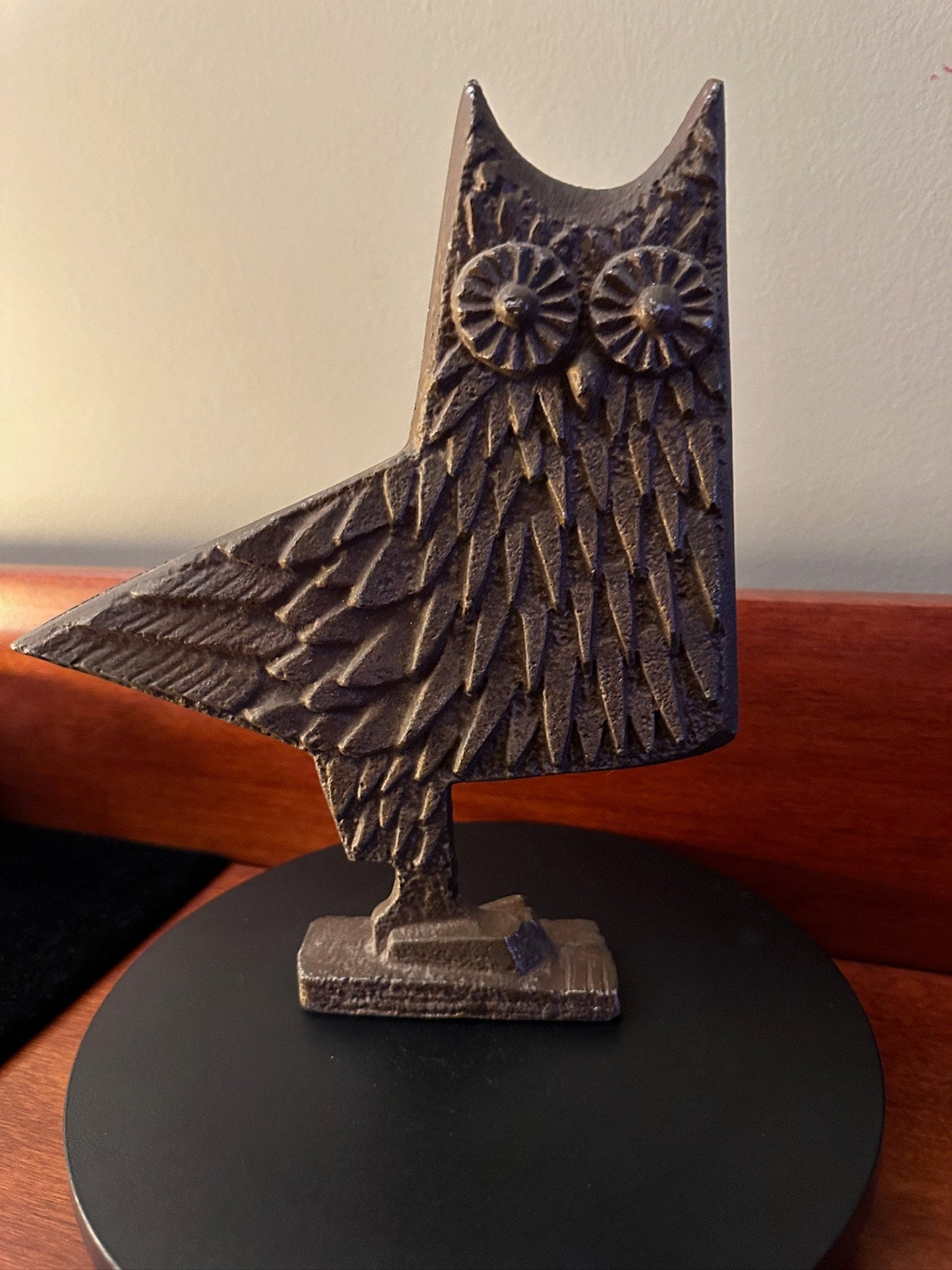 Vintage Cast Bronze Modernist Owl, Cast Bronze Owl, Modern Metal Owl Statue, Lover Antiques and Vintage