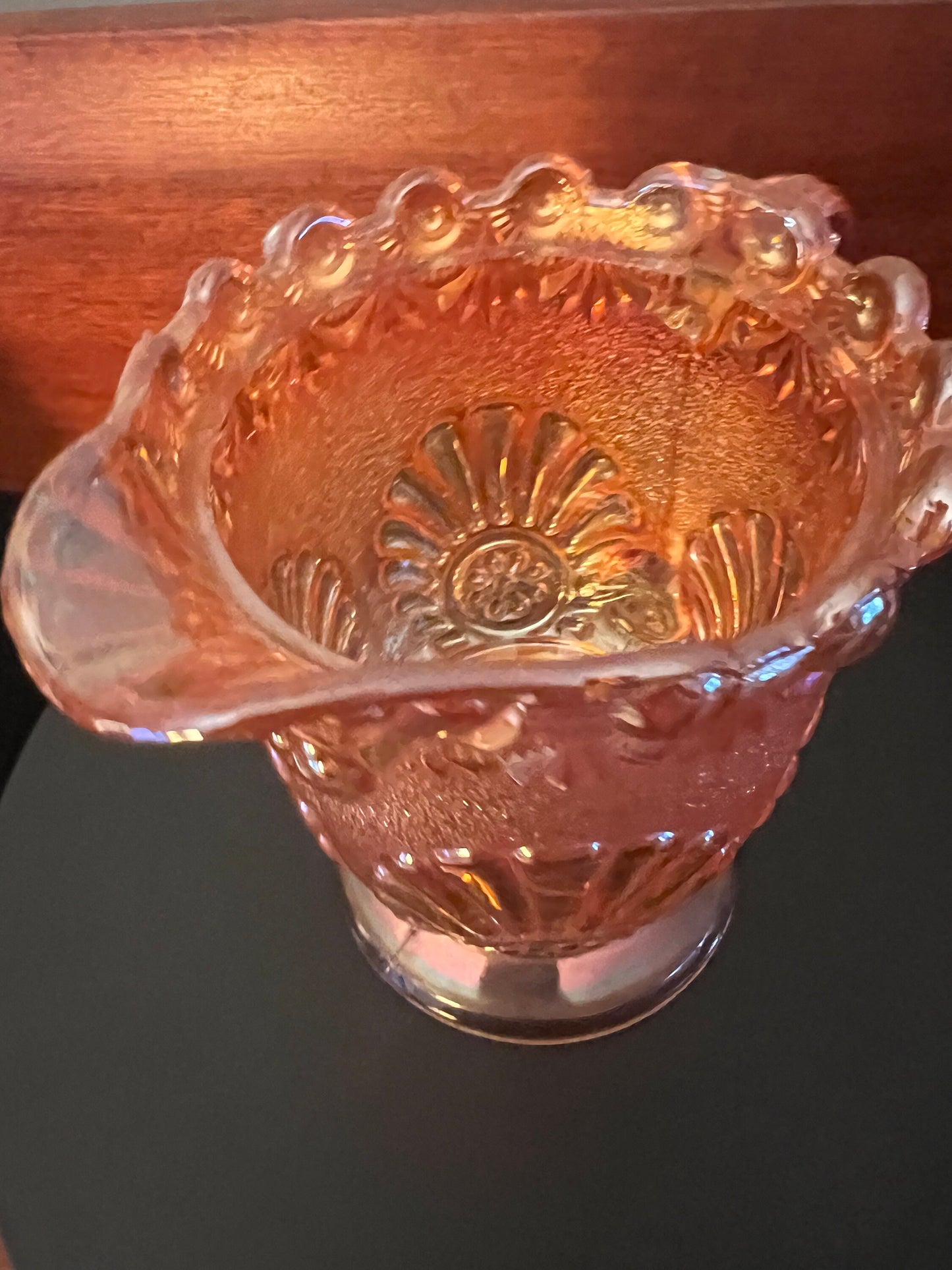 Vintage Westmoreland Depression Glass Shell & Jewel Creamer Pitcher Floral Quality Vintage Flower Marigold Iridescent Carnival Ornate Beaded