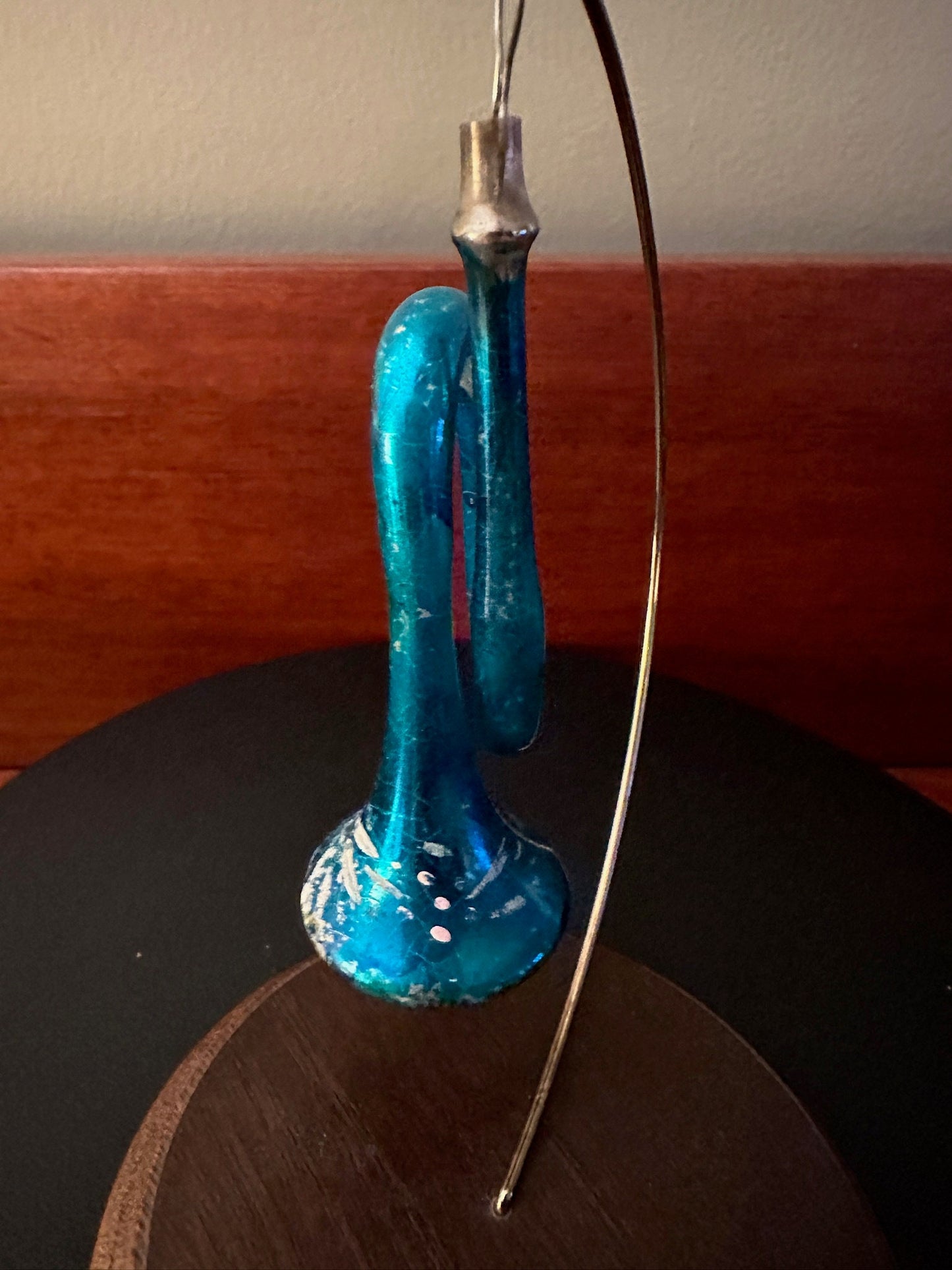 Vintage Blue Trumpet Ornament, Hand Blown Trumpet Art, Lover Antiques and Vintage
