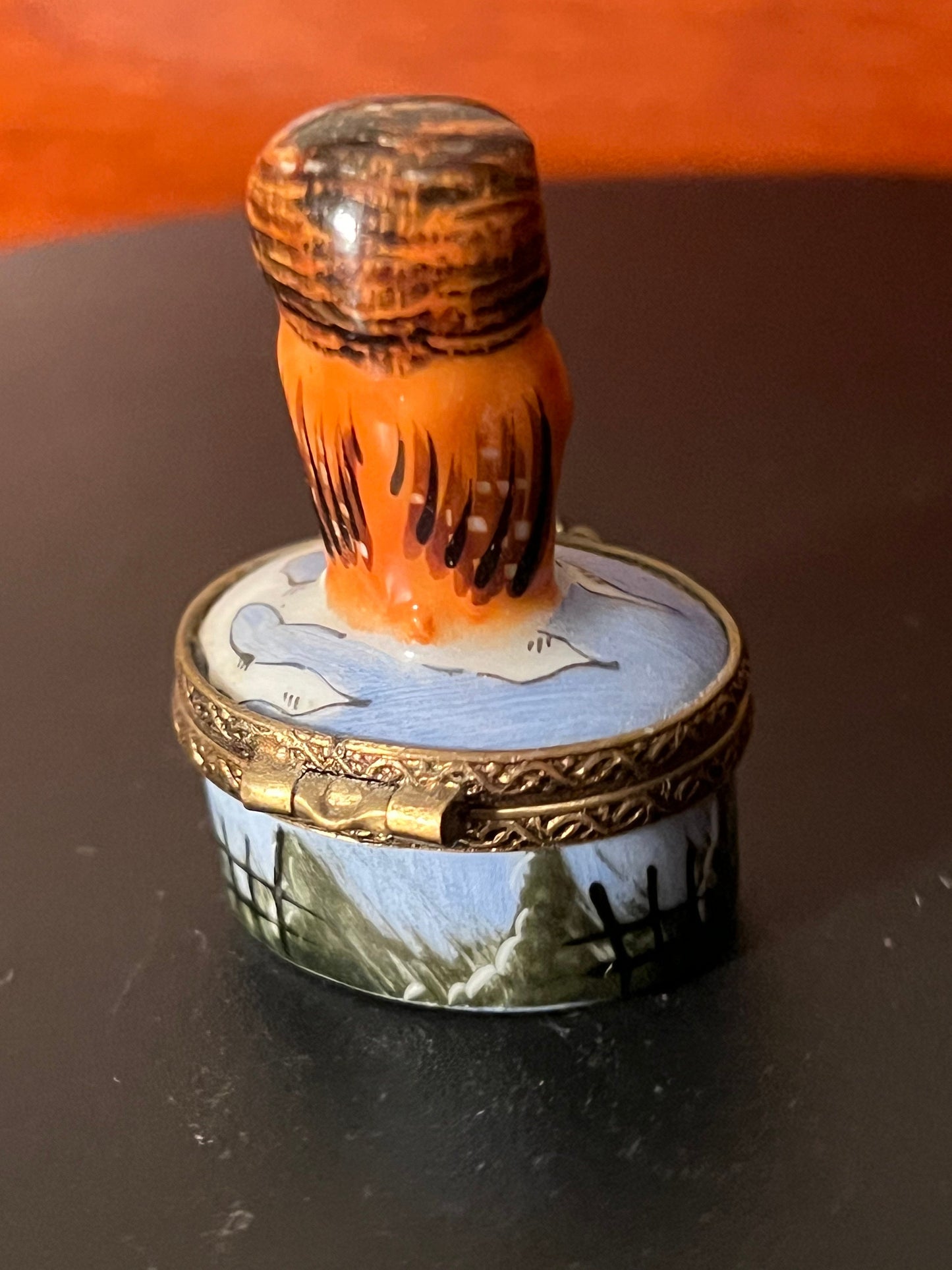 Vintage Limoges Owl Box, Chamart Peint a la Main Limoges France, Owl on a Porcelain Box, Owl Trinket Box with Flower Enclosure
