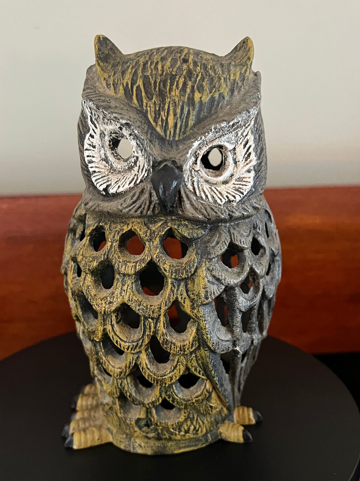 Antique Cast Iron Owl Candle Lamp, Owl Lamp Original Patina, Cast Iron Owl, Lover Antiques and Vintage
