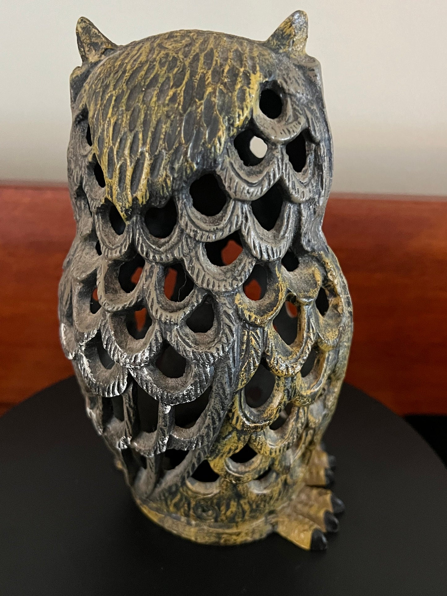 Antique Cast Iron Owl Candle Lamp, Owl Lamp Original Patina, Cast Iron Owl, Lover Antiques and Vintage