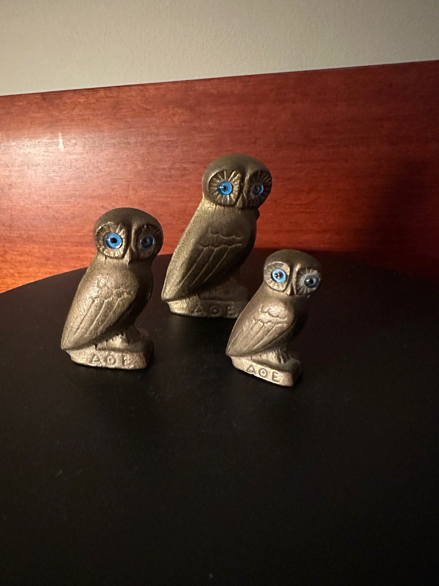 Vintage Brass Owl Family of 3, Brass Owls, Brass Owls with Gems, Lover Antiques and Vintage