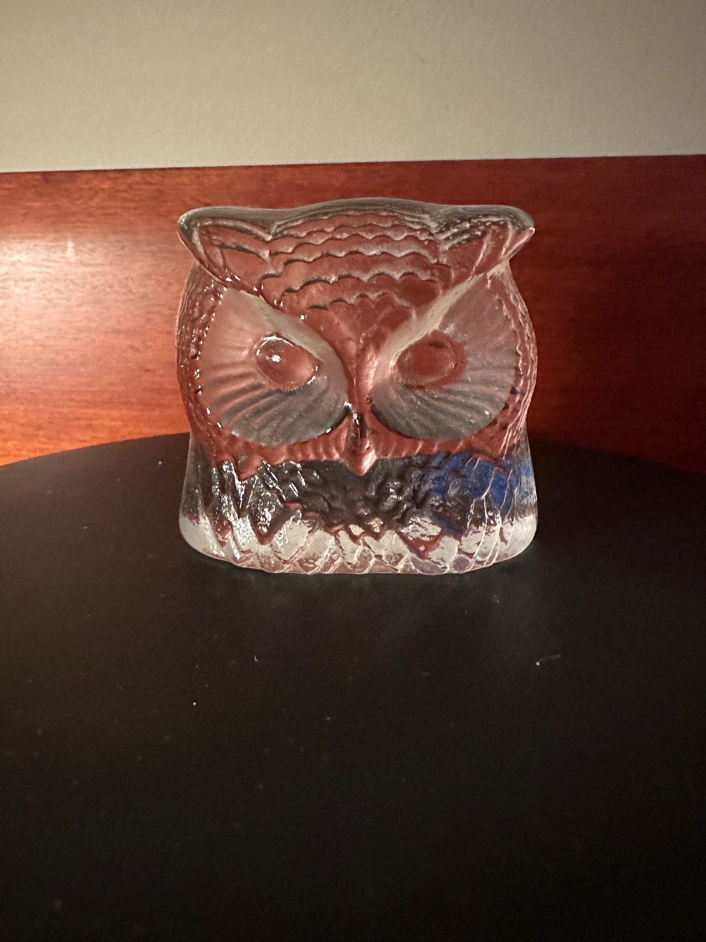 Vintage Glass Owl Paperweight by Swedish Nybo, Vintage Glass Art Owl, Swedish Glass Owl, Lover Antiques and Vintage
