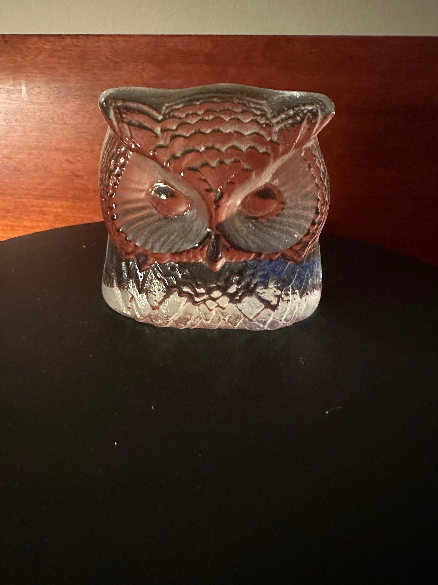 Vintage Glass Owl Paperweight by Swedish Nybo, Vintage Glass Art Owl, Swedish Glass Owl, Lover Antiques and Vintage