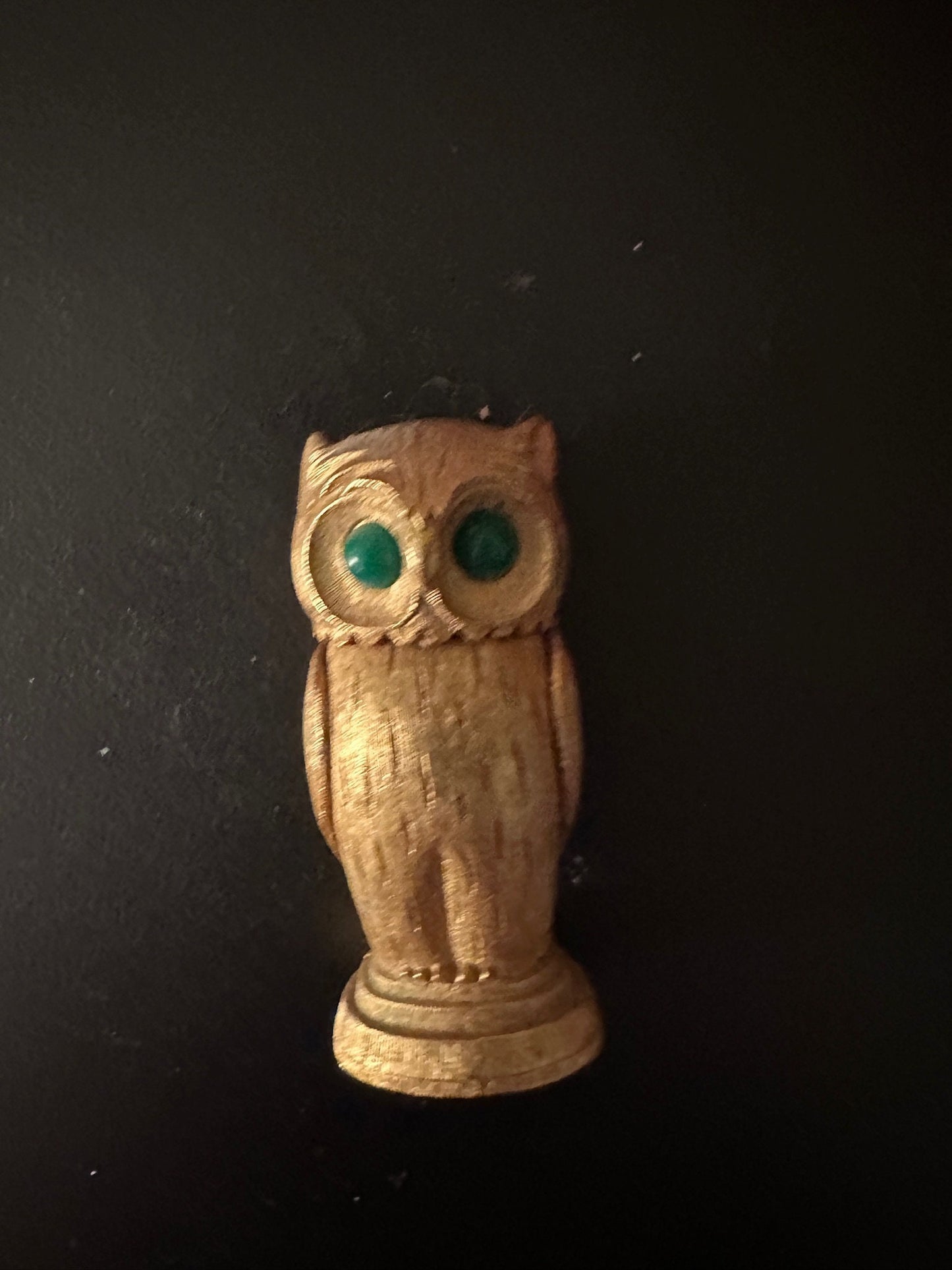 Vintage Florenza Gold Owl with Green Jade Eyes Figurine, Golden Green Eyed Owl, Lover Antiques and Vintage